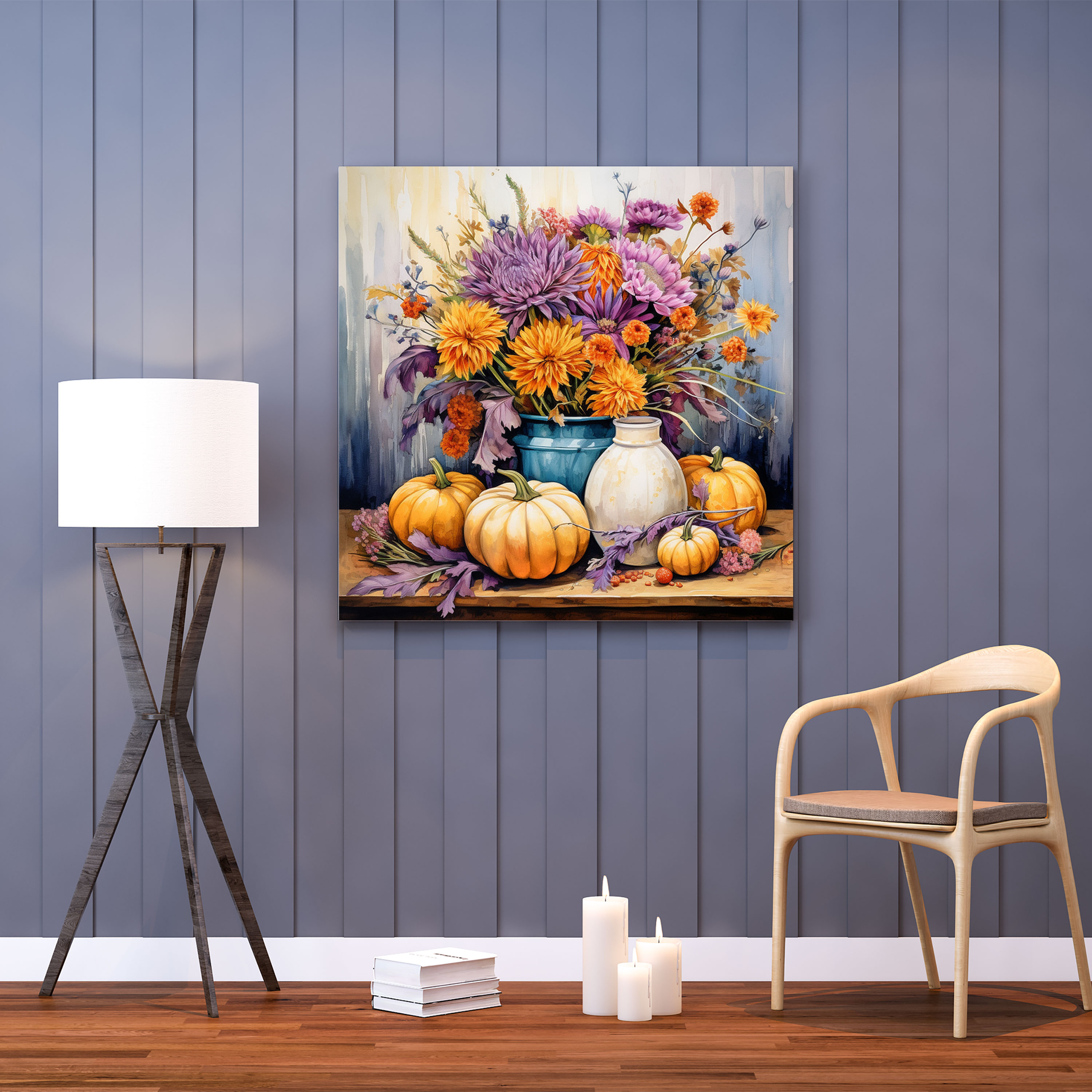 Autumn Wall Art - Pastel Harvest Still Life Canvas Print - Autumn, Autumn Flowers, Wall Decoration, Harvest Still Life