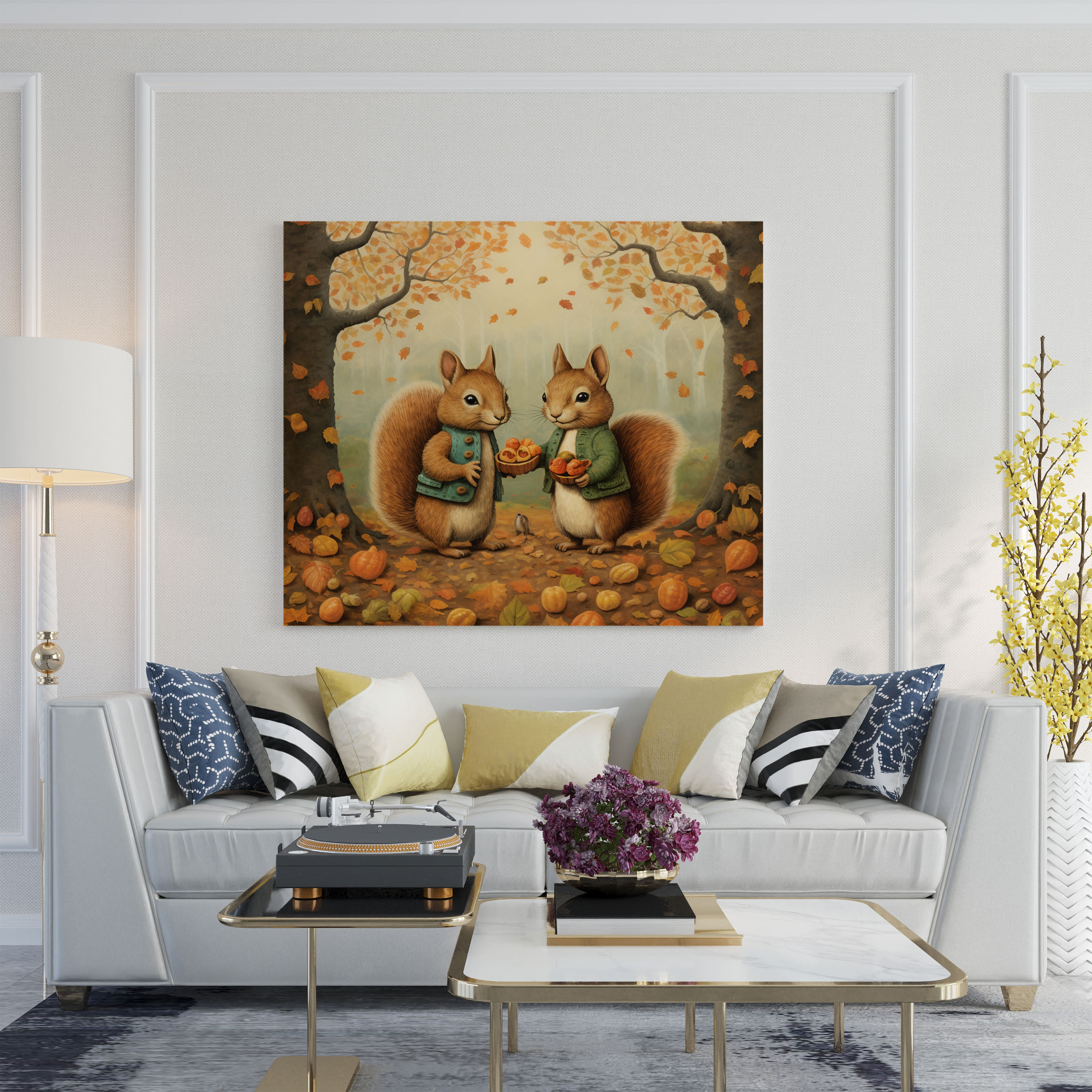 Autumn Canvas Print - Playful Squirrels With Acorns - Autumn, Autumn Wall Decoration, Canvas Wall Art, Canvas