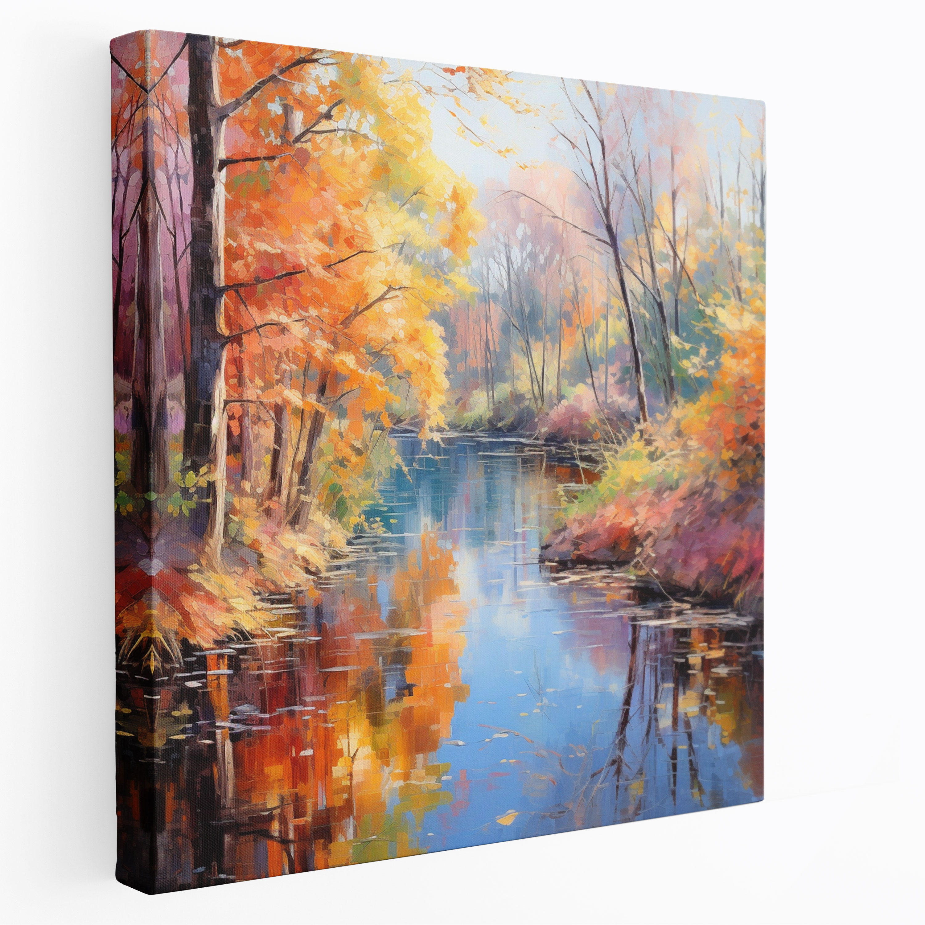 Autumn Wall Art - Impressionist Pond Canvas Print - Autumn, Autumn Trees, Vibrant Colors, Autumn