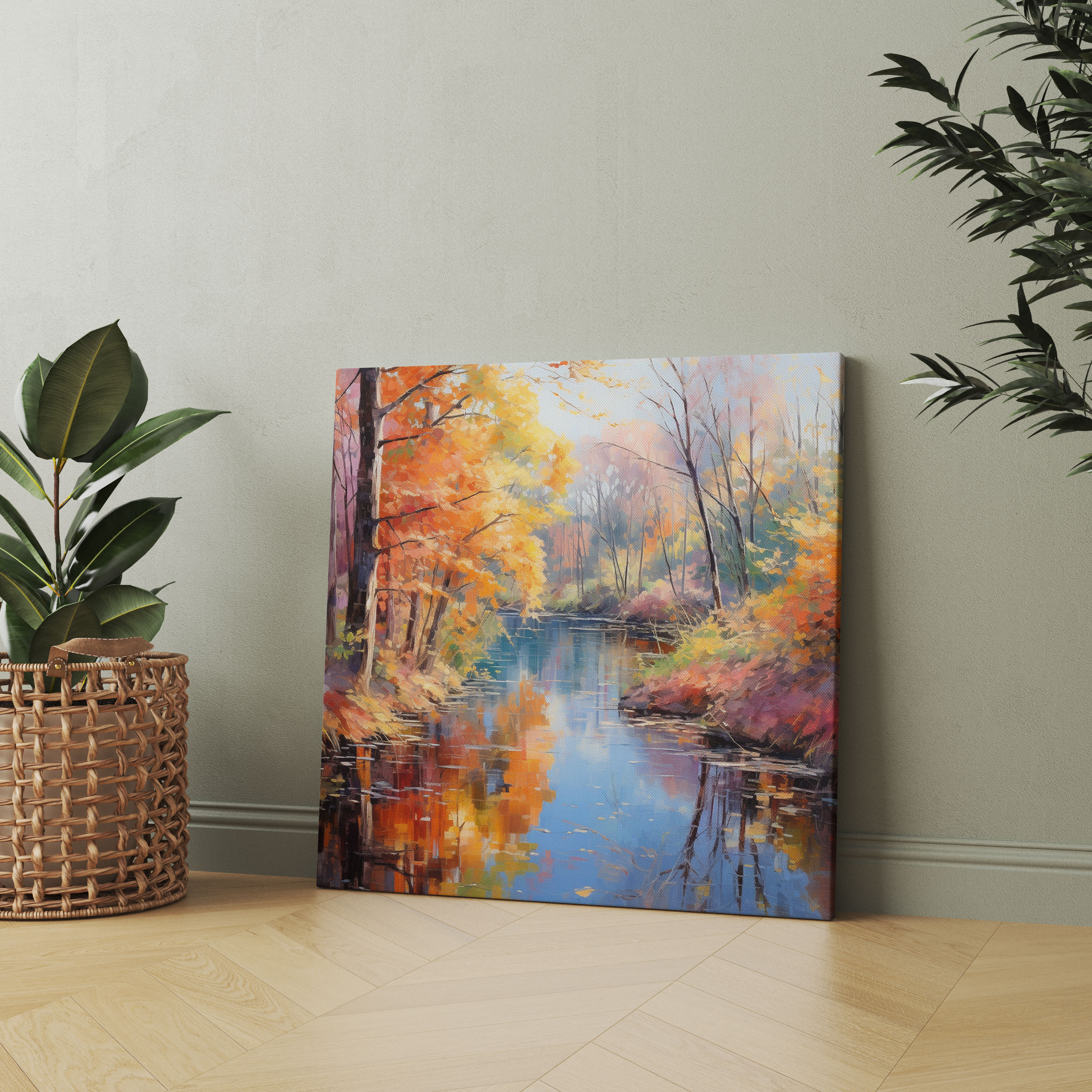 Autumn Wall Art - Impressionist Pond Canvas Print - Autumn, Autumn Trees, Vibrant Colors, Autumn