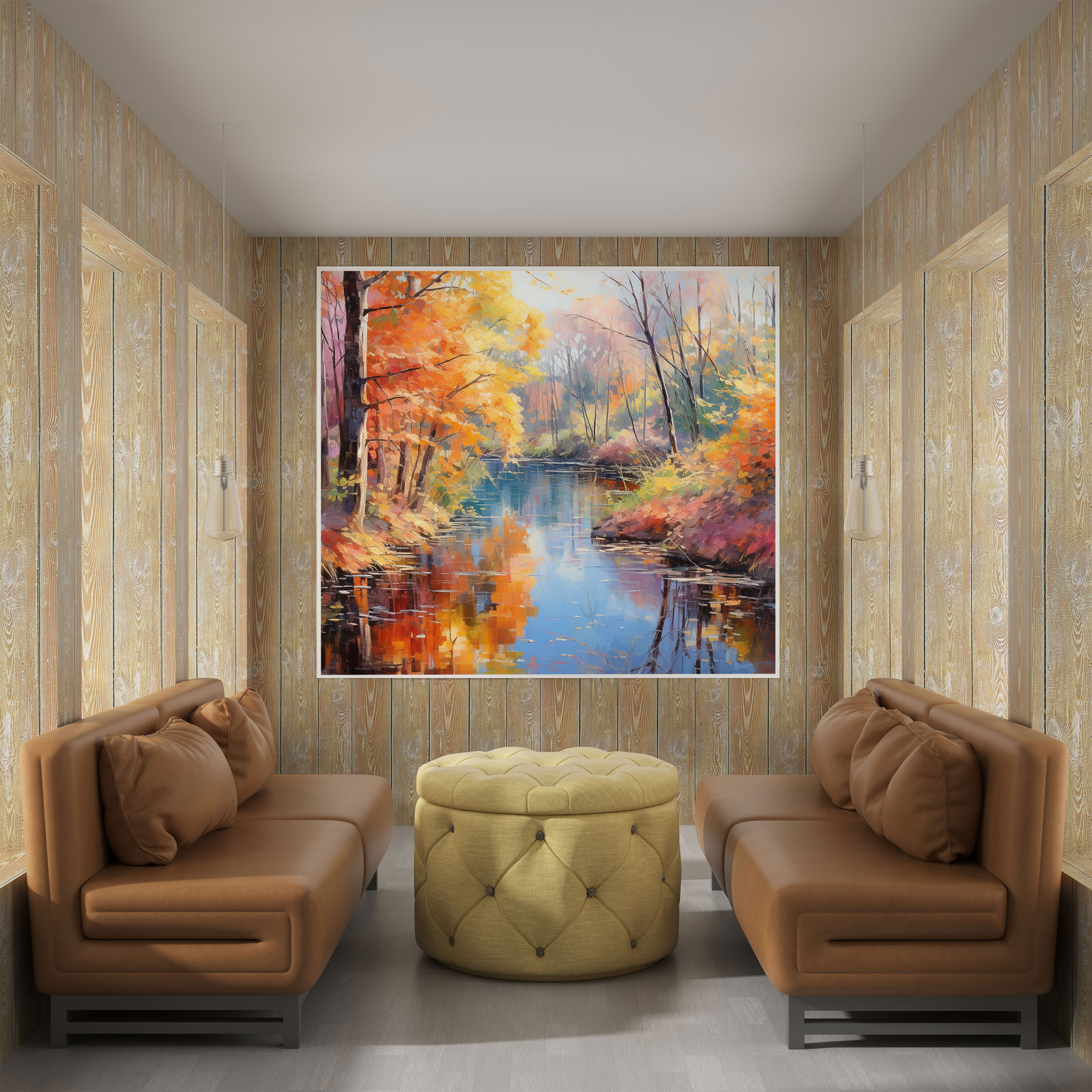 Autumn Wall Art - Impressionist Pond Canvas Print - Autumn, Autumn Trees, Vibrant Colors, Autumn