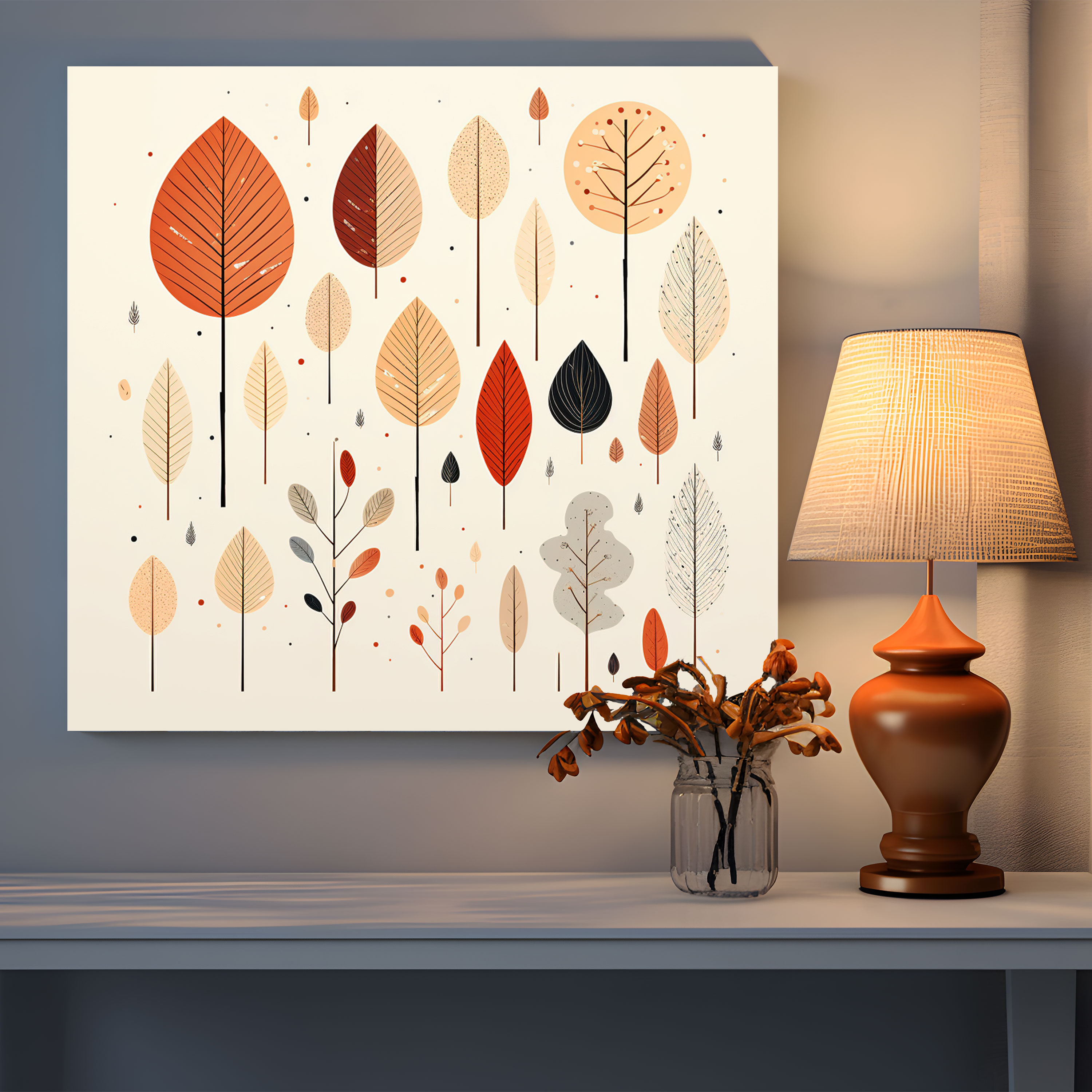Autumn Wall Art - Minimalist Leaves Line Art Canvas Print - Autumn, Wall Decoration, Canvas Wall Art, Minimalist Line Art