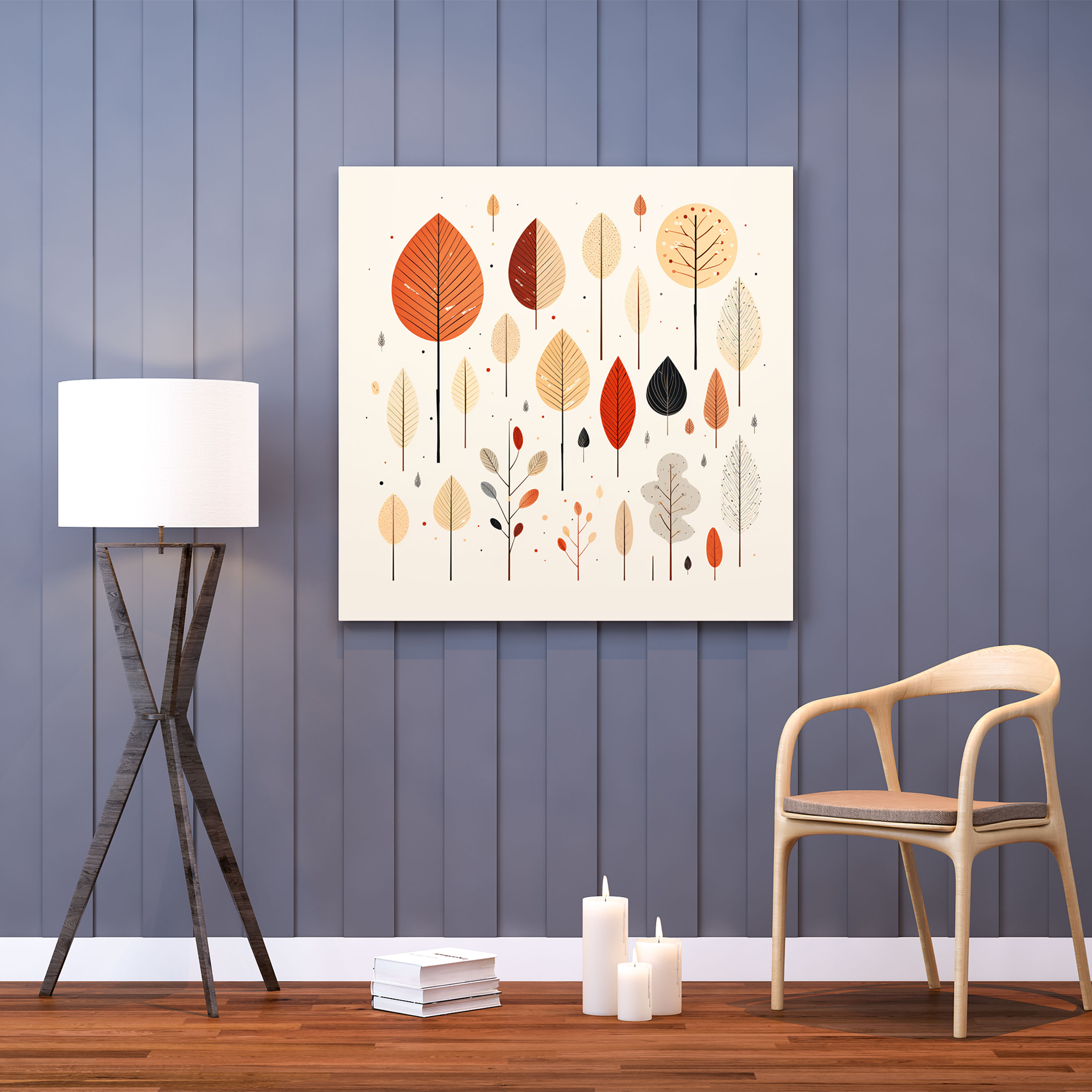 Autumn Wall Art - Minimalist Leaves Line Art Canvas Print - Autumn, Wall Decoration, Canvas Wall Art, Minimalist Line Art
