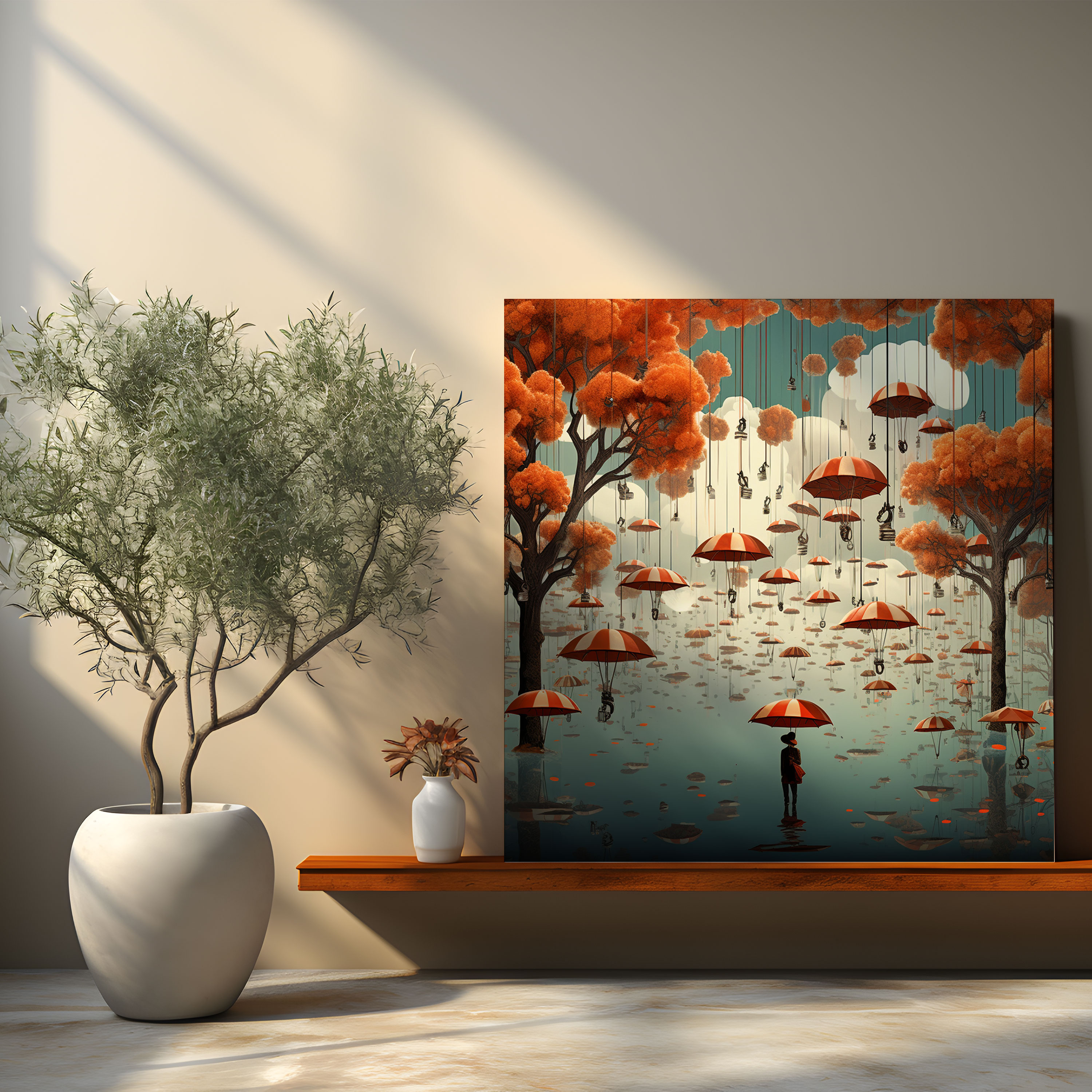 Autumn Canvas Print - Whimsical Umbrella Sky Wall Art - Autumn, Autumn, Wall Decoration, Canvas Wall Art