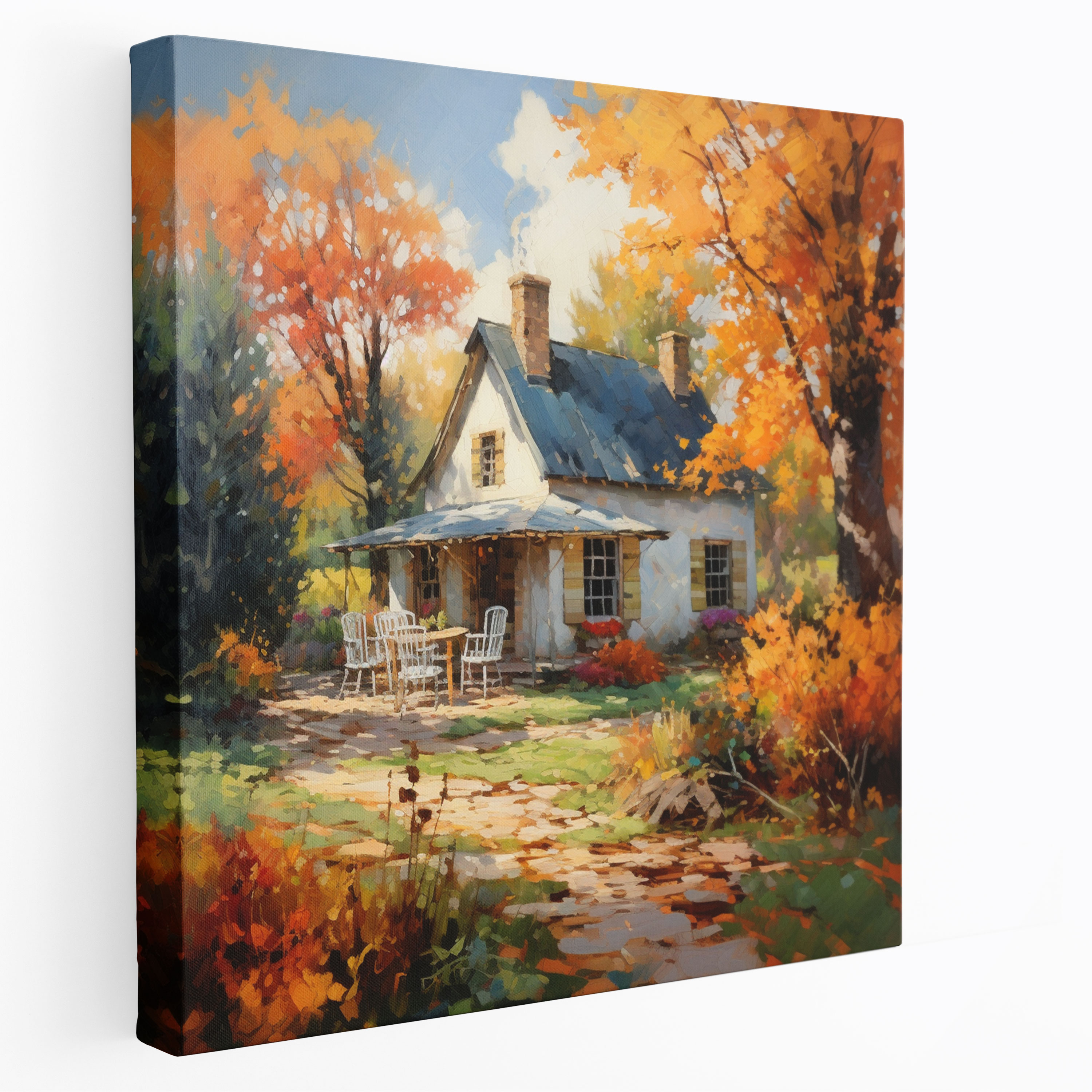 Autumn Cottage Wall Art - Autumn, Impressionistic Oil Painting, Canvas, Wall Art