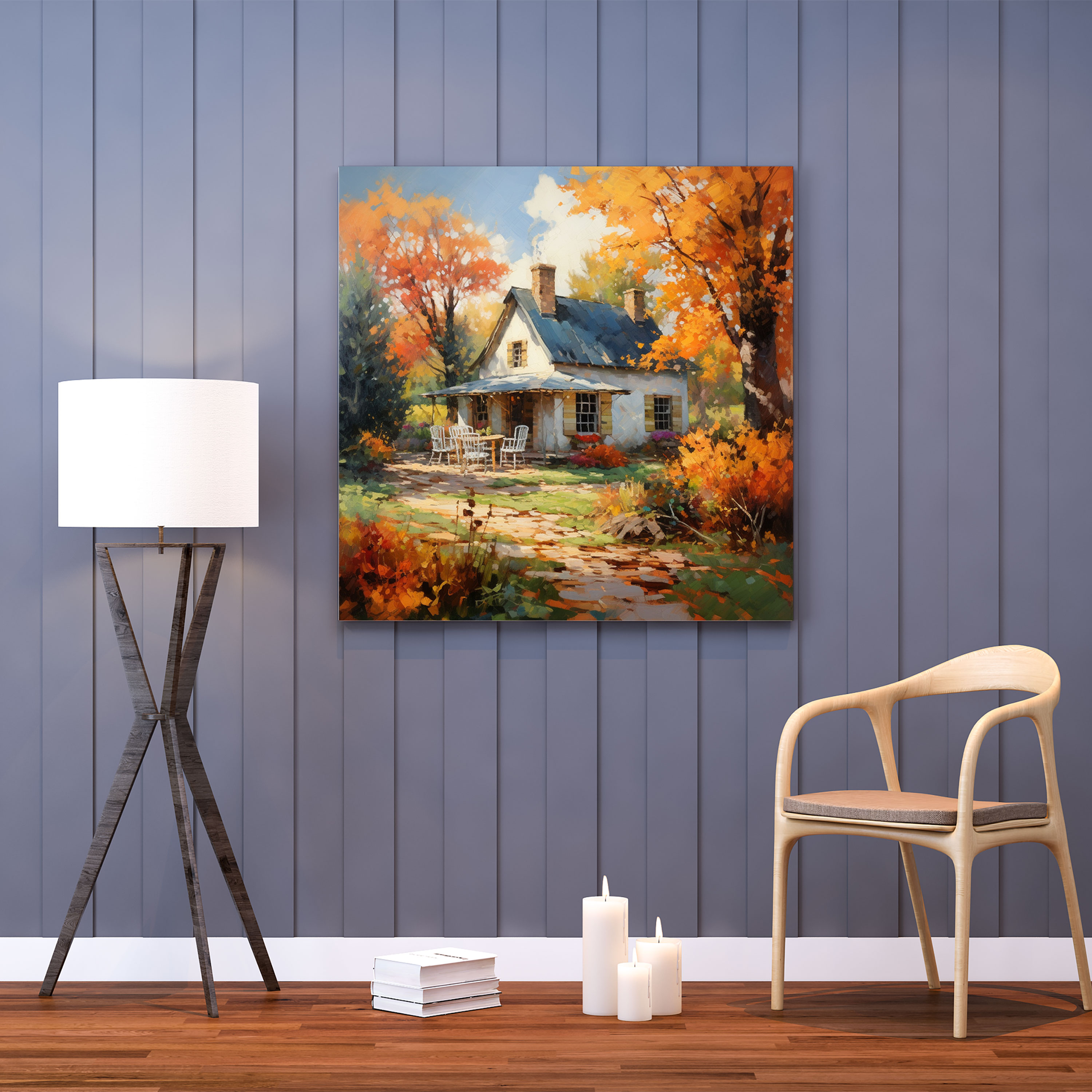 Autumn Cottage Wall Art - Autumn, Impressionistic Oil Painting, Canvas, Wall Art
