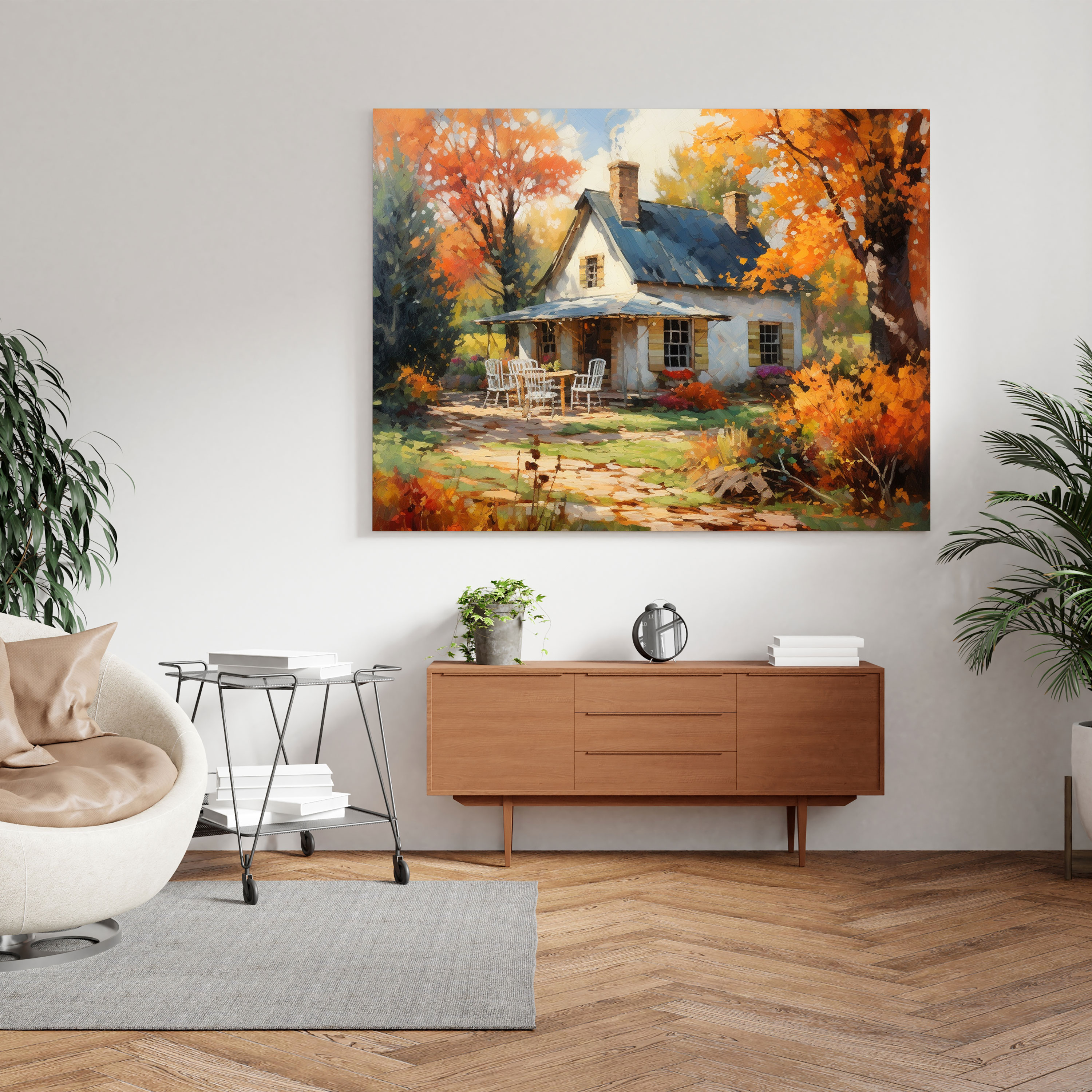 Autumn Cottage Wall Art - Autumn, Impressionistic Oil Painting, Canvas, Wall Art