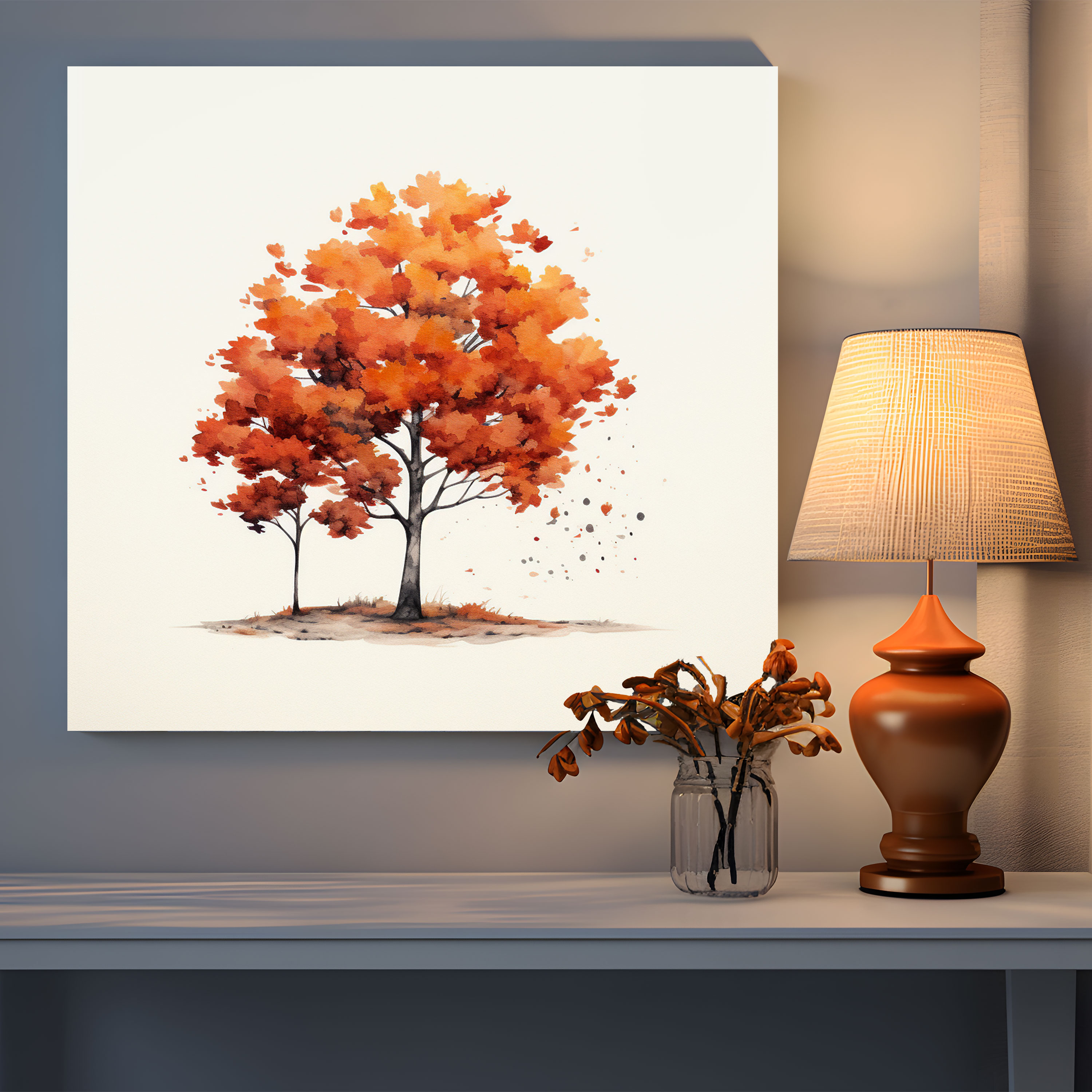 Minimalist Autumn Tree Canvas Print - Autumn, Home Decoration, Wall Decoration, Minimalist Illustration