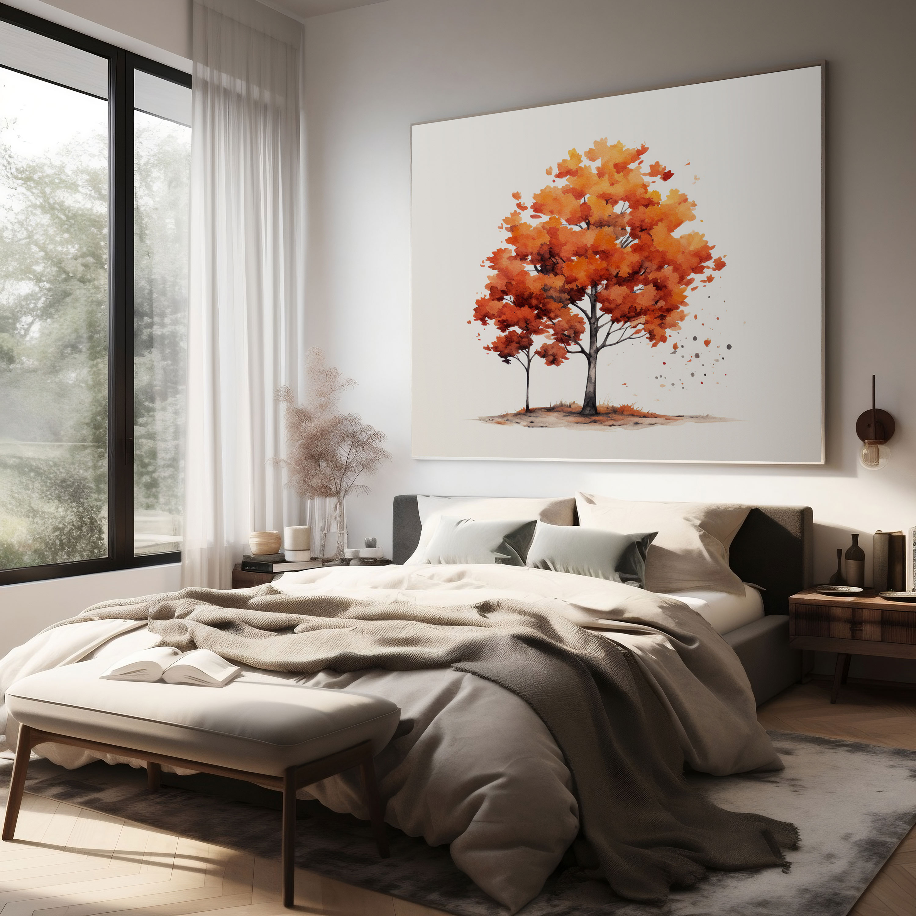Minimalist Autumn Tree Canvas Print - Autumn, Home Decoration, Wall Decoration, Minimalist Illustration