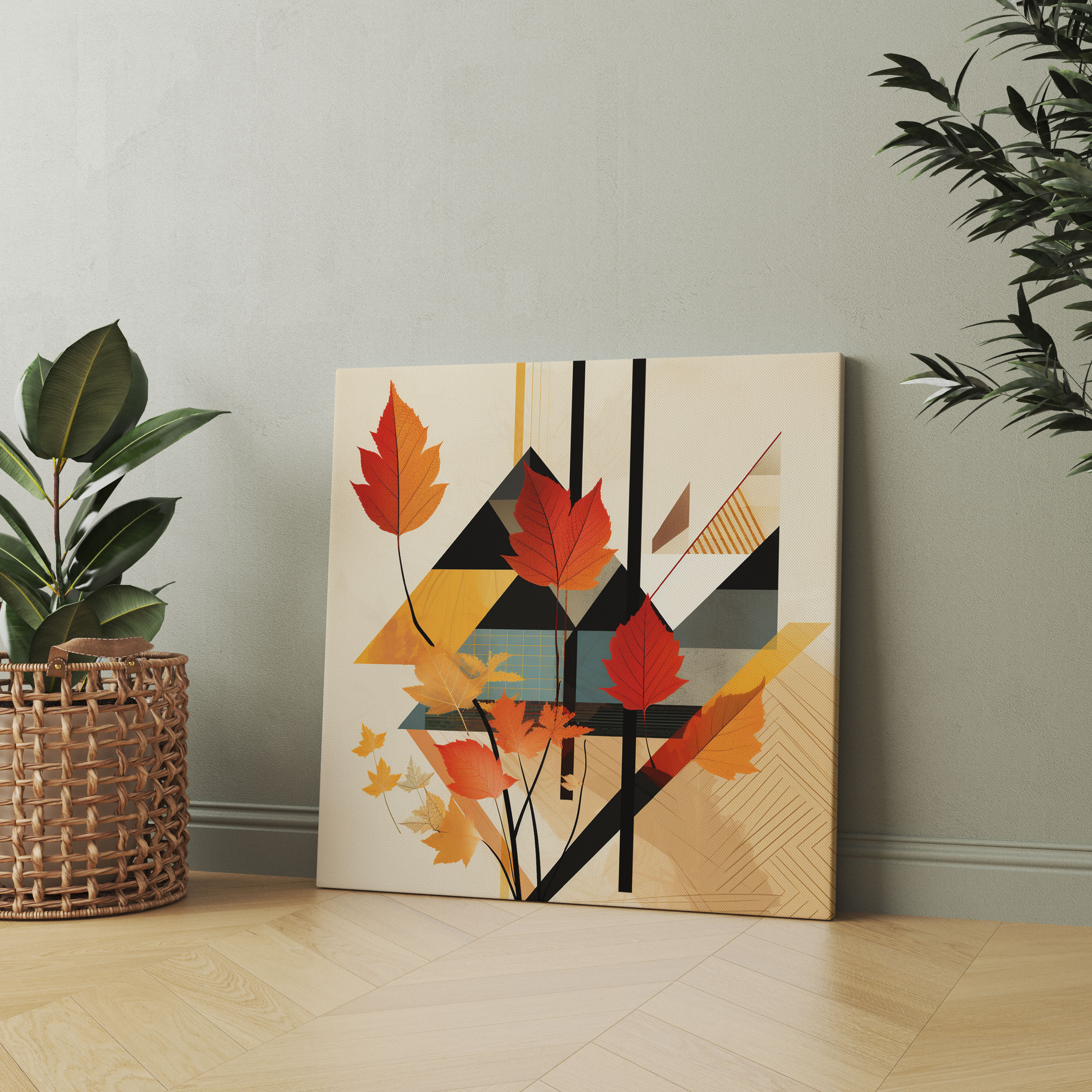 Geometric Autumn Leaves Wall Art - Autumn, Wall Decoration, Wall Art, Geometric Patterns