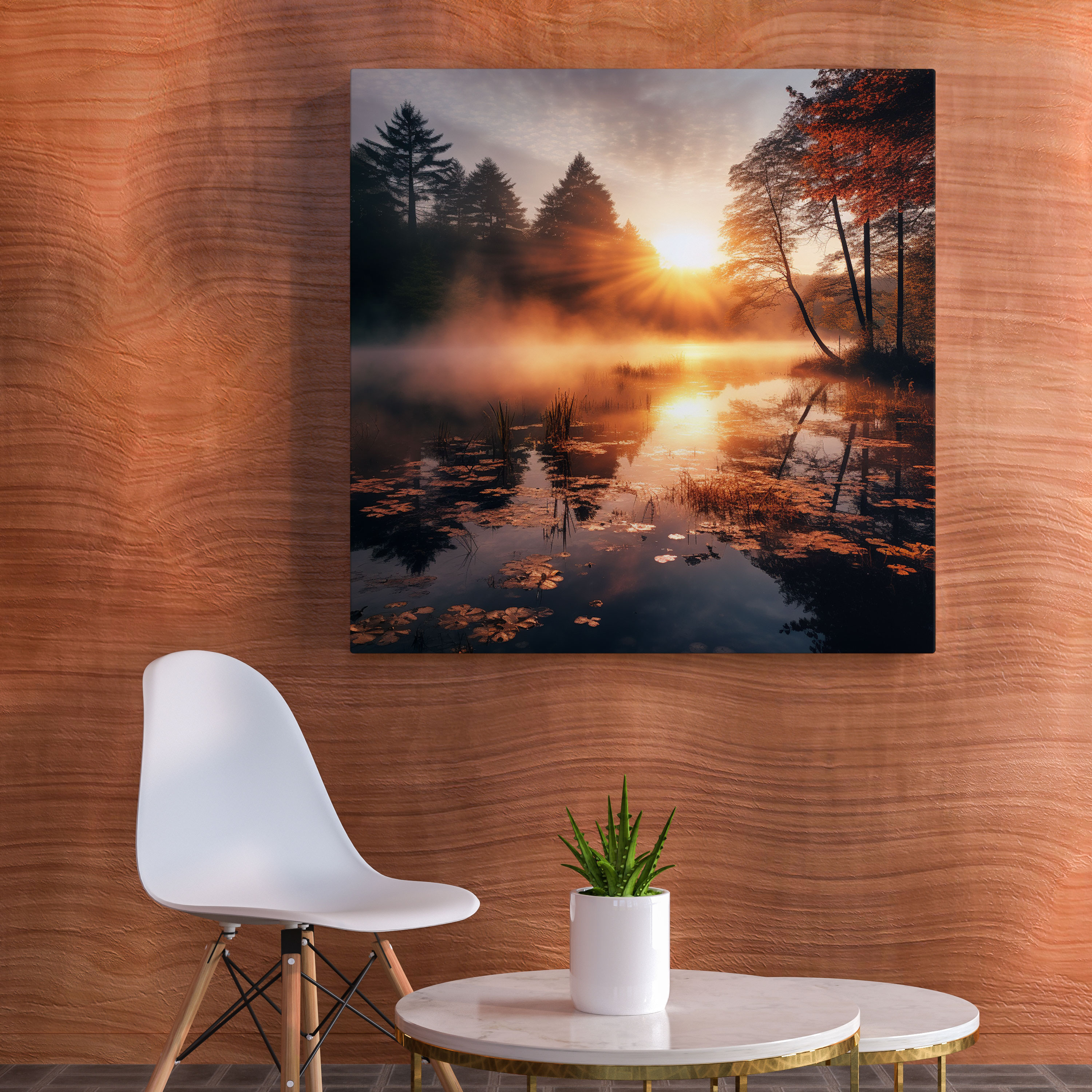 Autumn Misty Lake Photography Canvas Print - Autumn, Serene Lake, Canvas Print, Wall Decoration