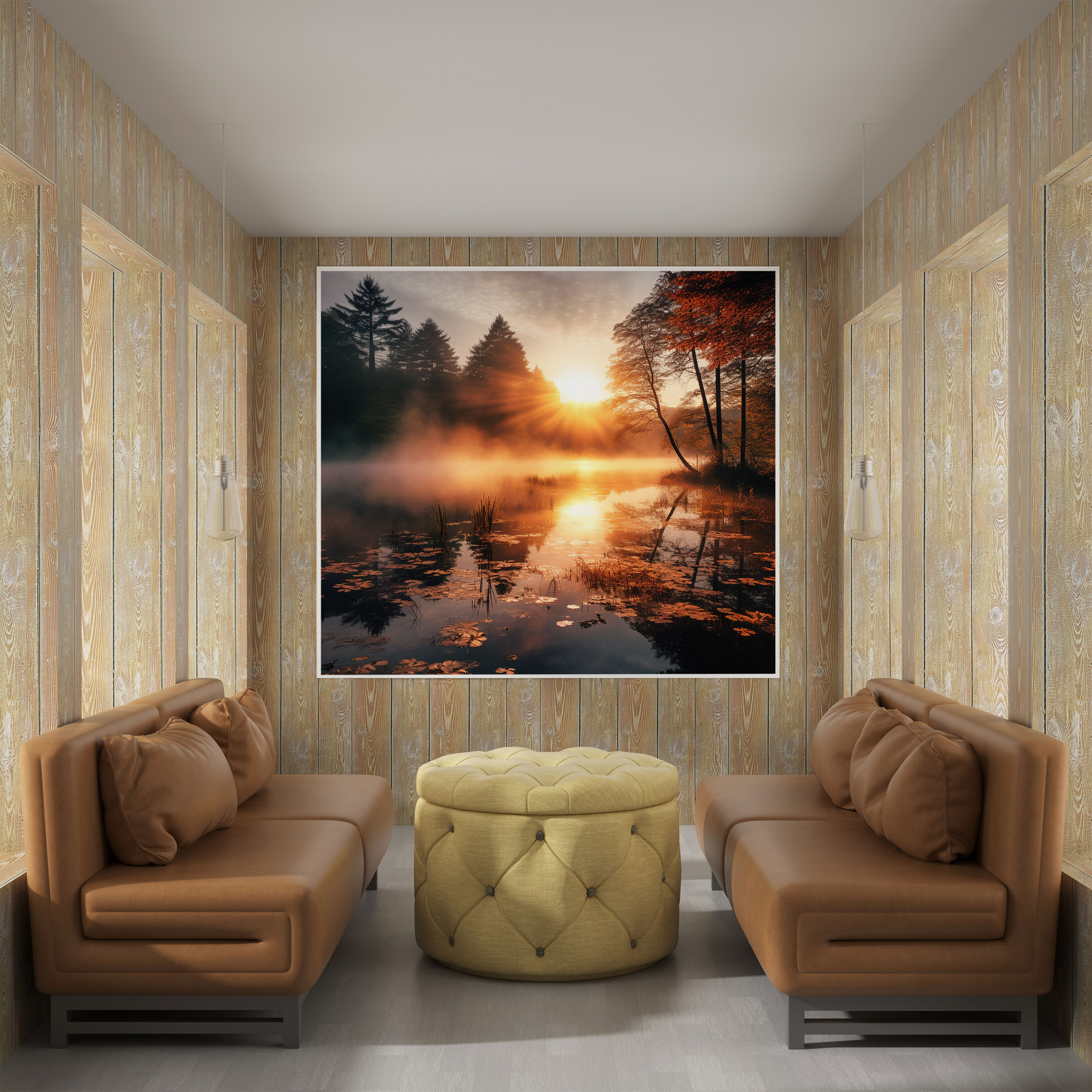 Autumn Misty Lake Photography Canvas Print - Autumn, Serene Lake, Canvas Print, Wall Decoration