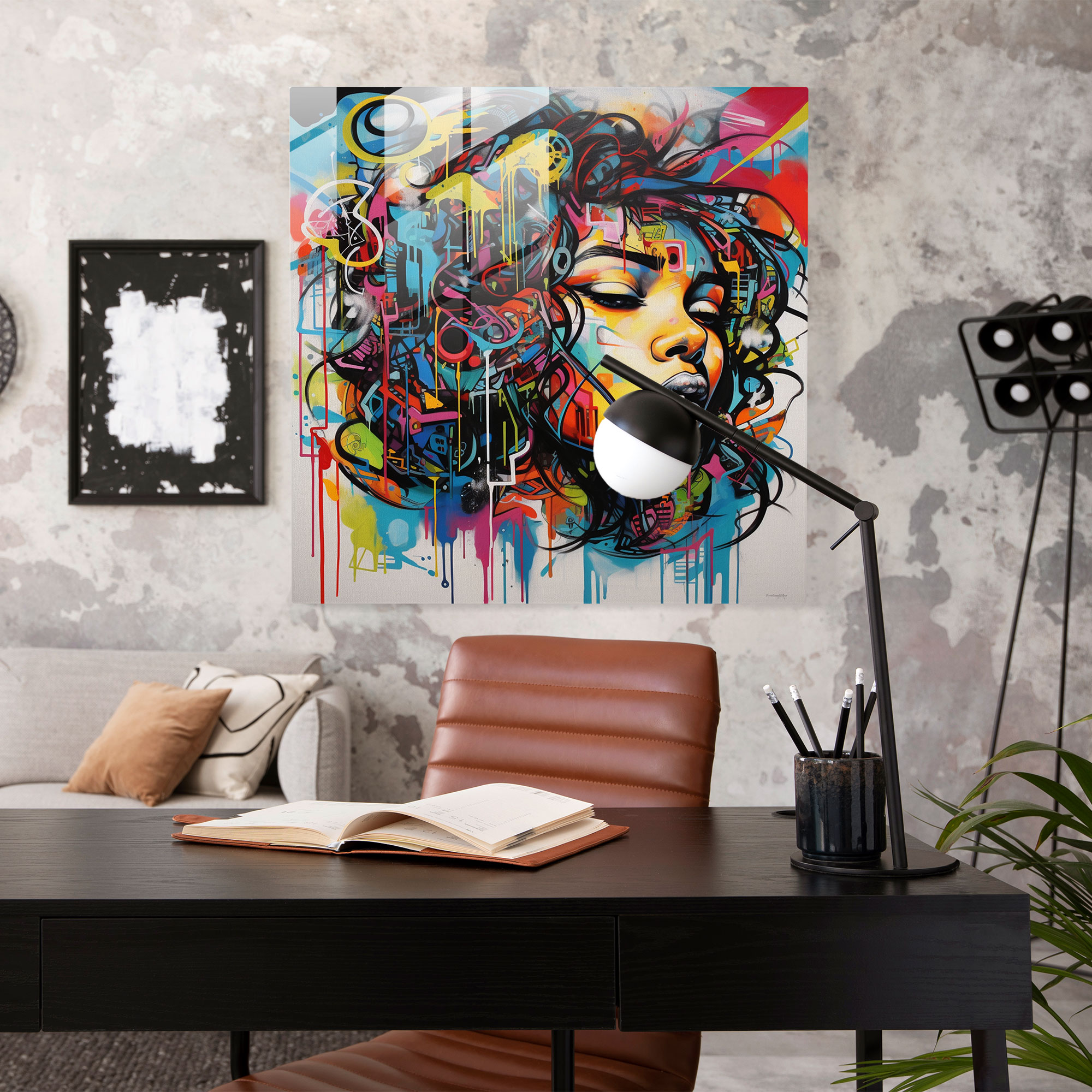 Şehir Grafiti Cam Tablo - Basquiat Cam Sanatı Duvar Dekorasyonu Cam Tablo