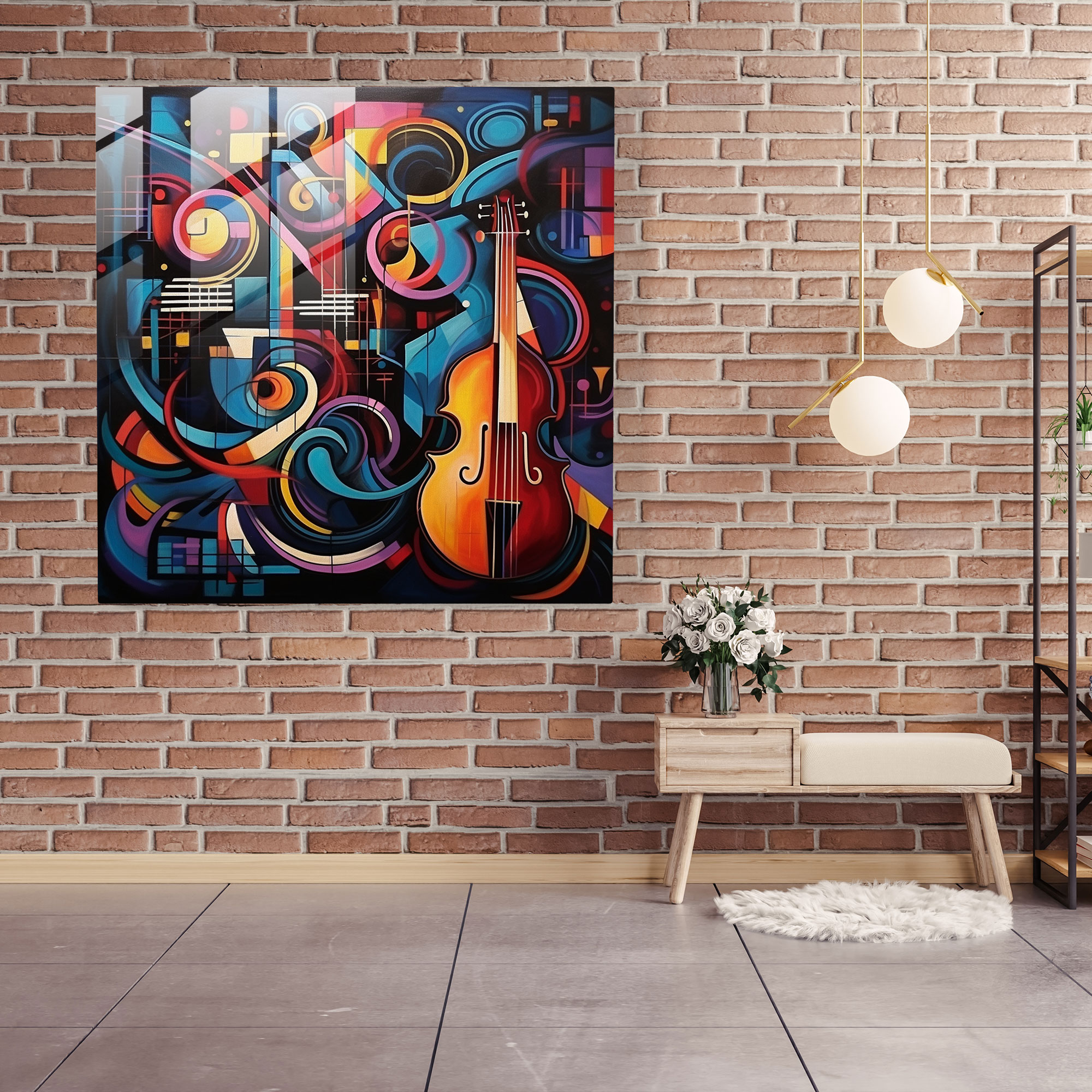 Musical Abstraction Glass Print - Basquiat, Rhythm, Shapes, Home Decoration