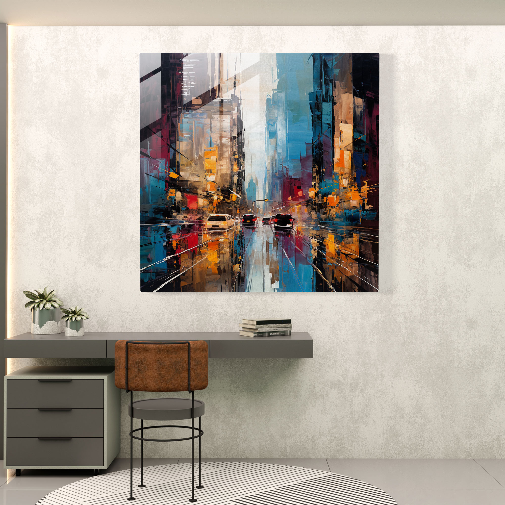 Kaotik Şehir Cam Tablo - Basquiat Modern Sanat Kaotik Fırça Darbeleri