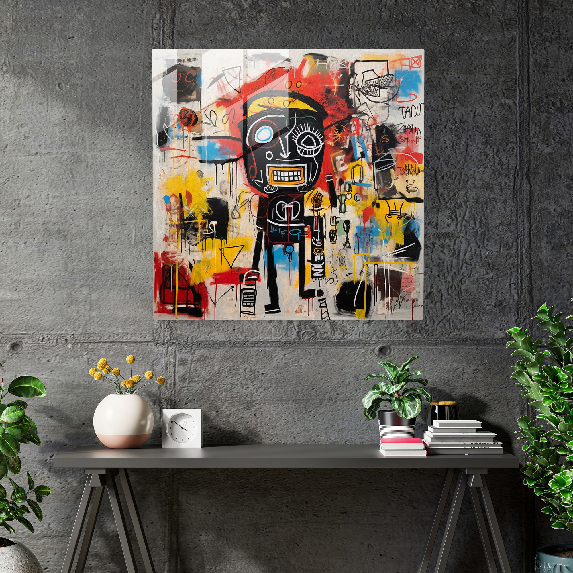 Basquiat Esintili Cam Tablo - Modern Sanat Figürler Soyut Dışavurumcu Resimler