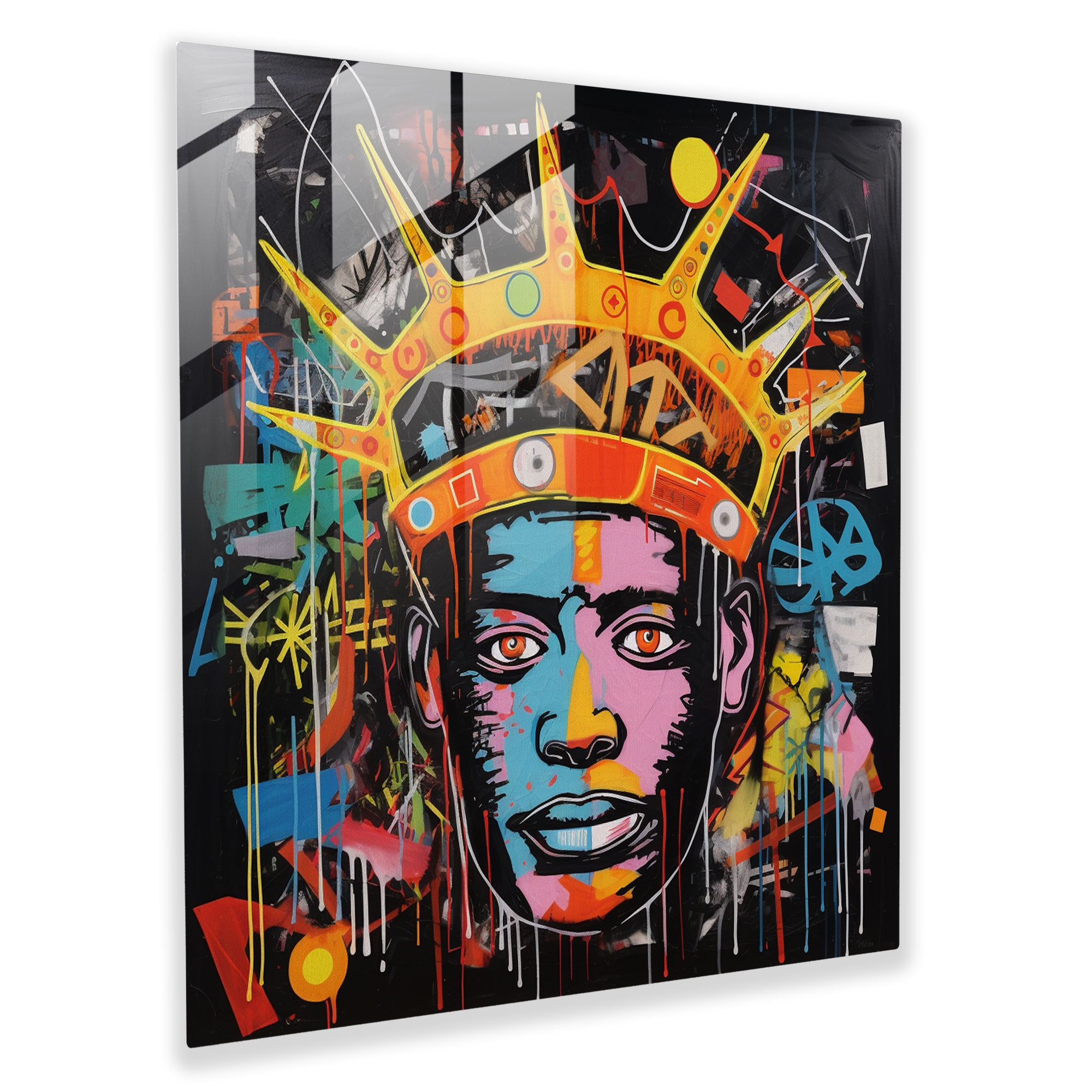 Basquiat Taç Cam Tablo - Graffiti Esinli Sanat Eseri Cam Duvar Sanatı Duvar Dekorasyonu