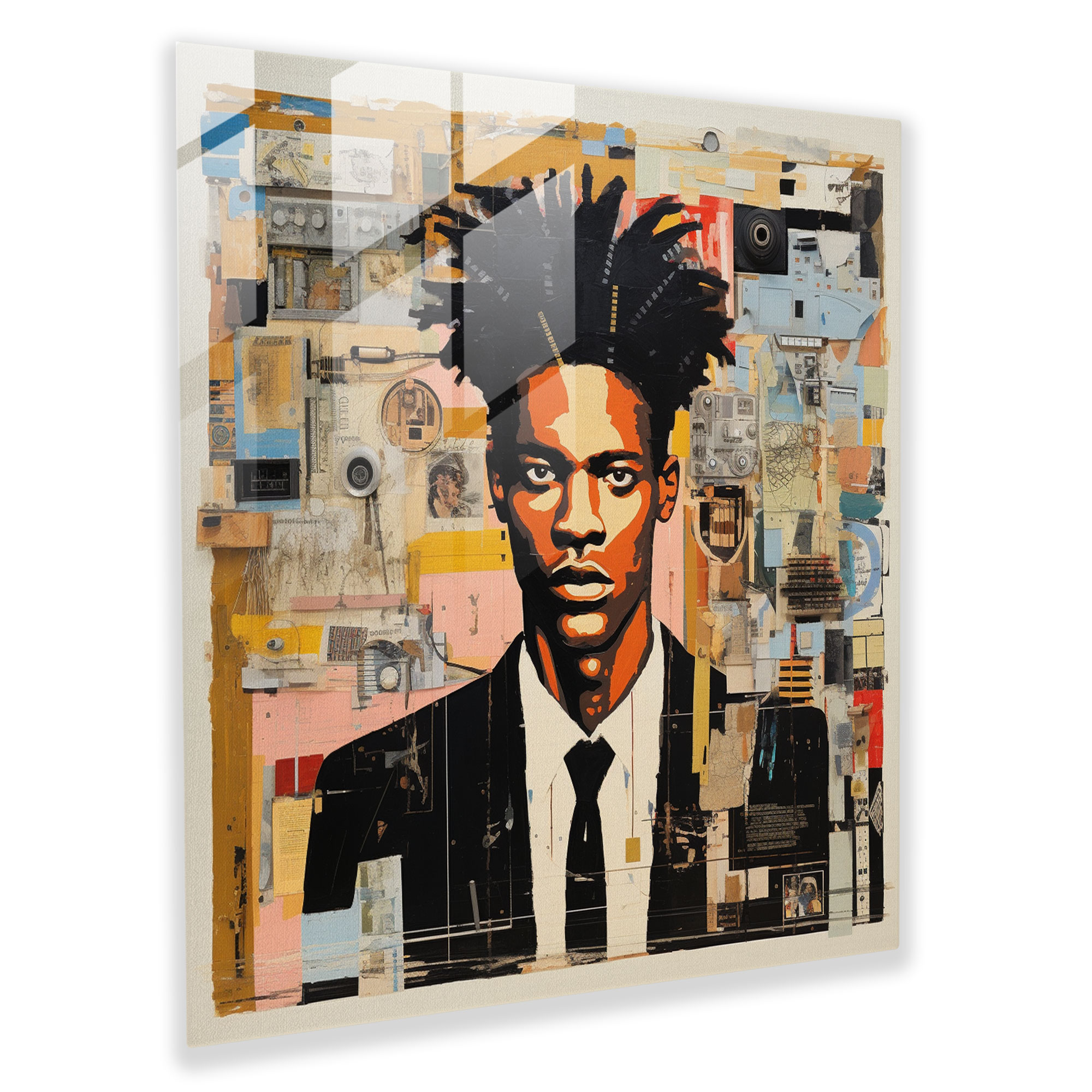 Basquiat Kolaj Cam Tablo - Farklı Temalar Duvar Dekorasyonu Modern Sanat