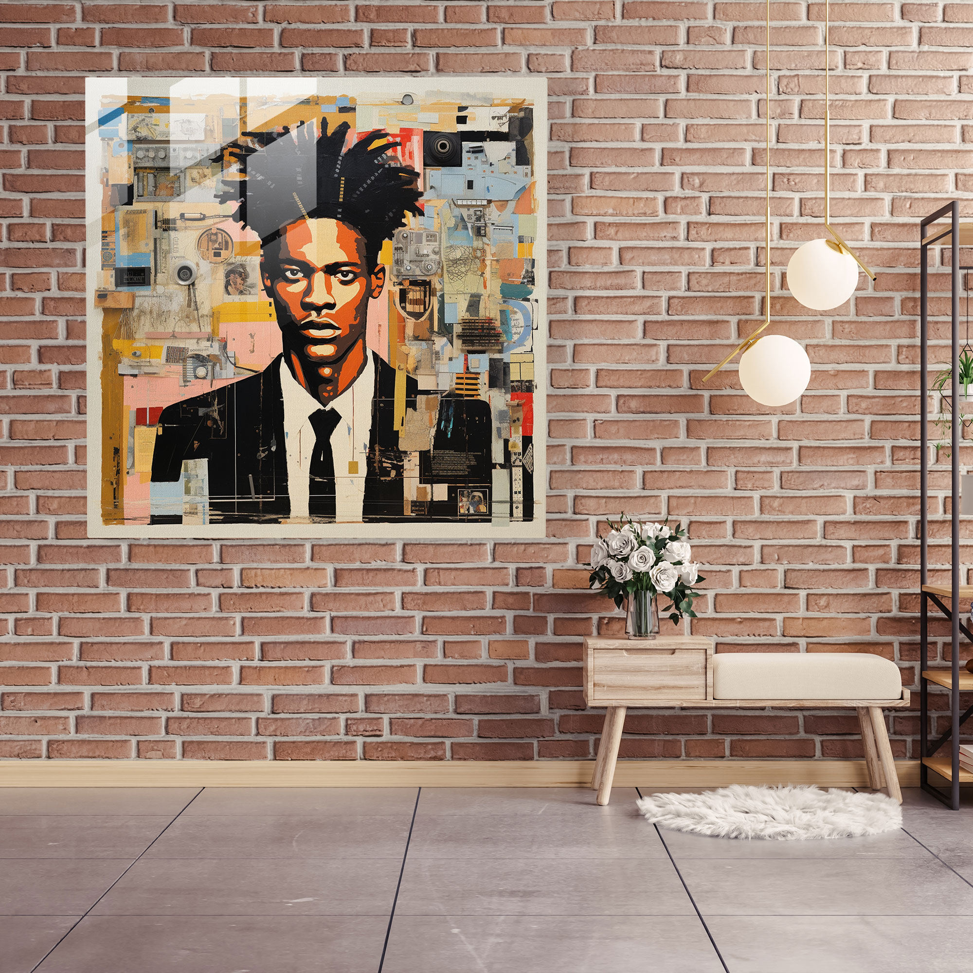 Basquiat Kolaj Cam Tablo - Farklı Temalar Duvar Dekorasyonu Modern Sanat