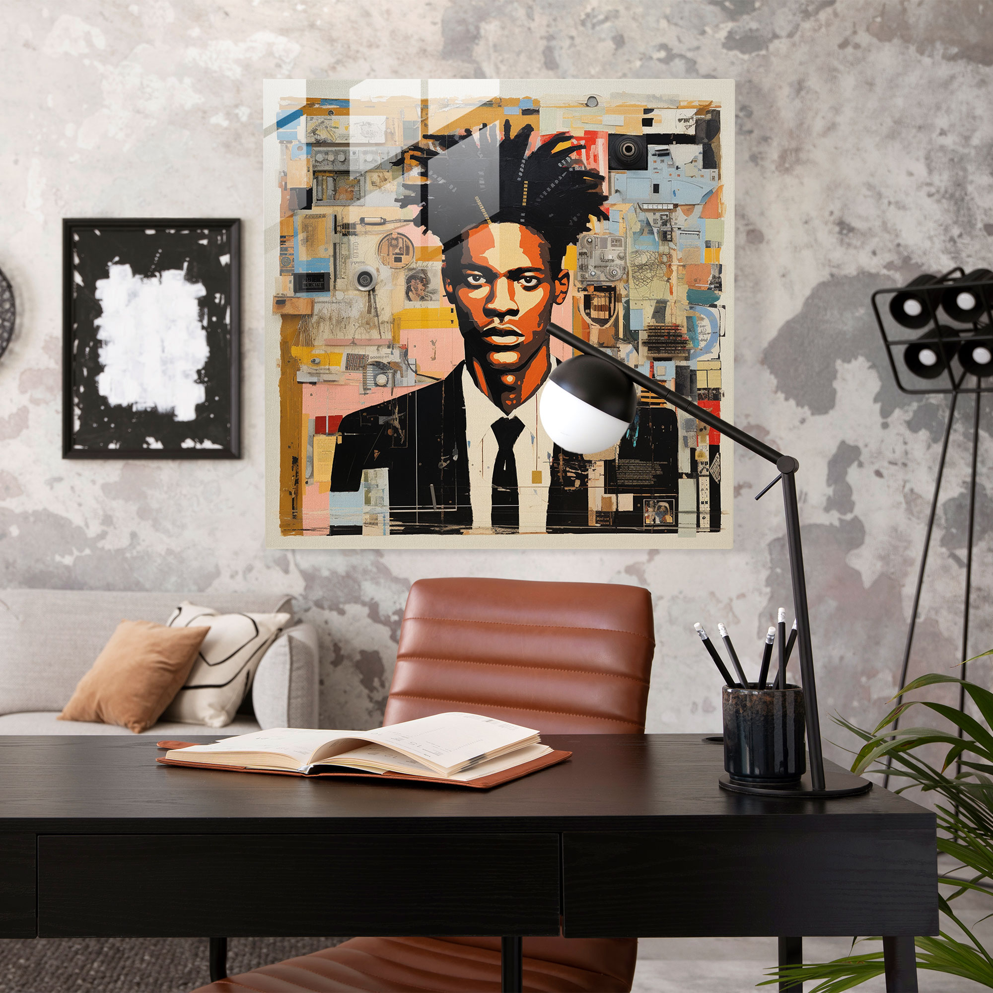Basquiat Kolaj Cam Tablo - Farklı Temalar Duvar Dekorasyonu Modern Sanat