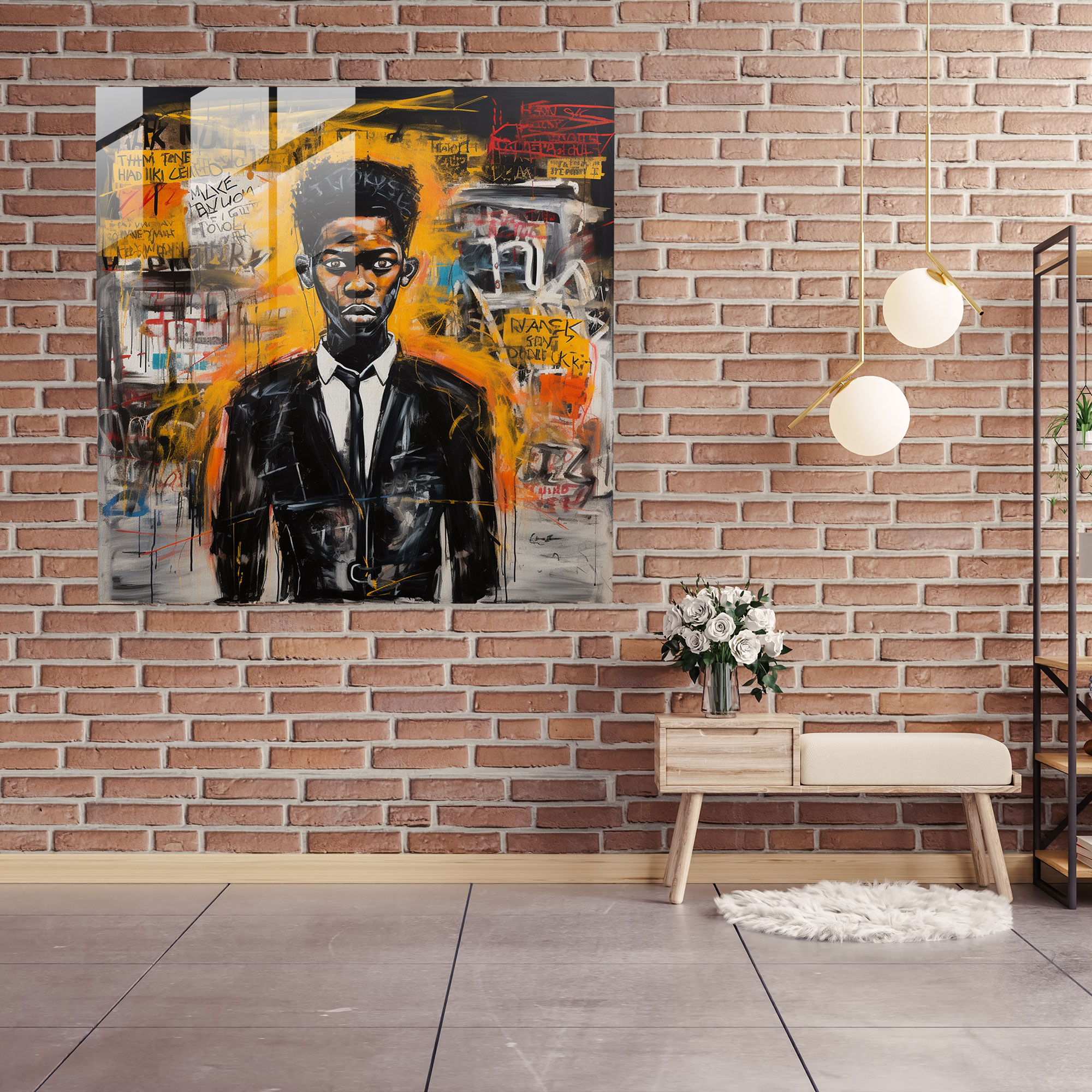 Şehir Temalı Cam Tablo - Basquiat Tutku Duvar Dekorasyonu İfadeci Yağlı Boya