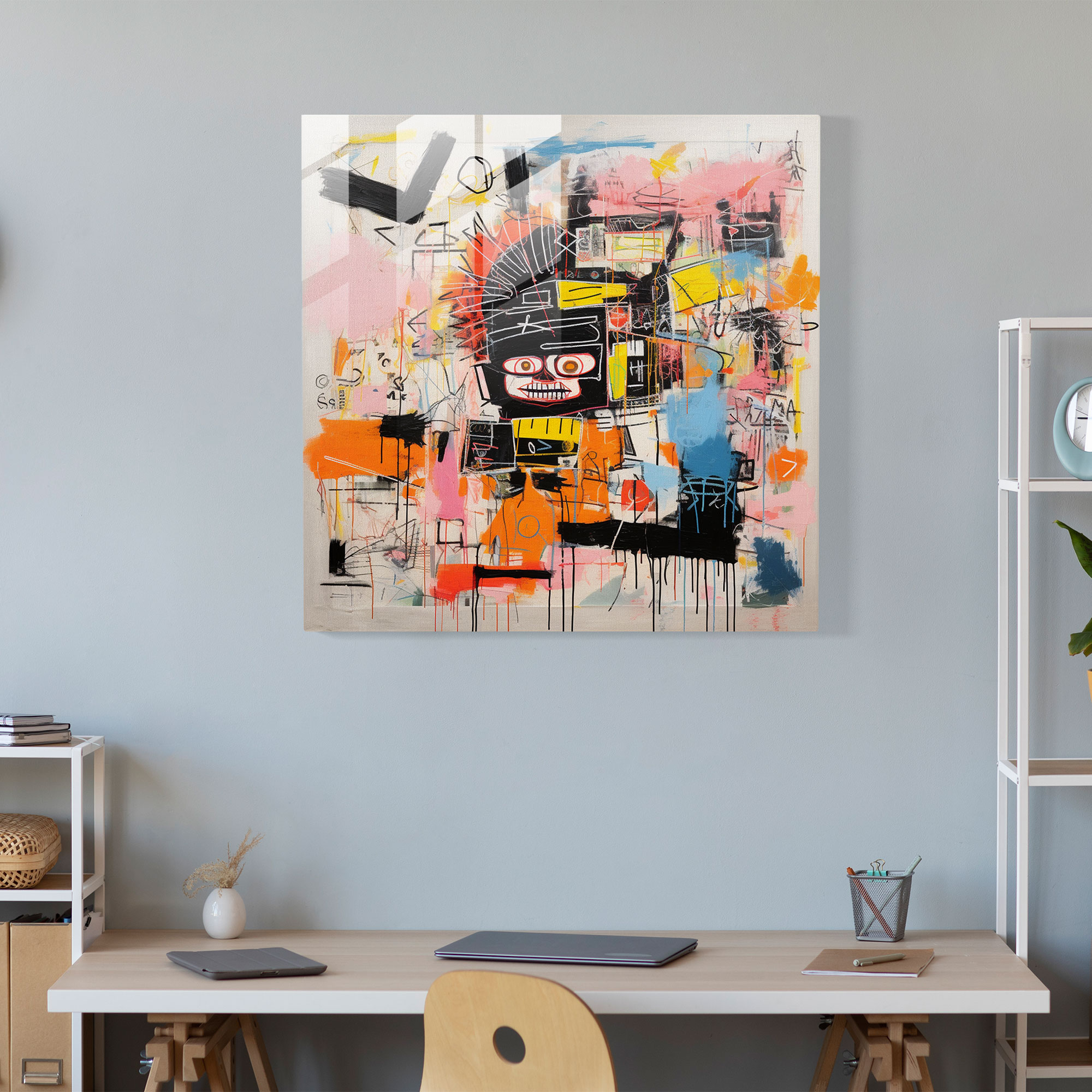 Patlayıcı Füzyon Cam Tablo - Basquiat Duvar Dekorasyonu Modern Soyut Formlar Dinamik Füzyon