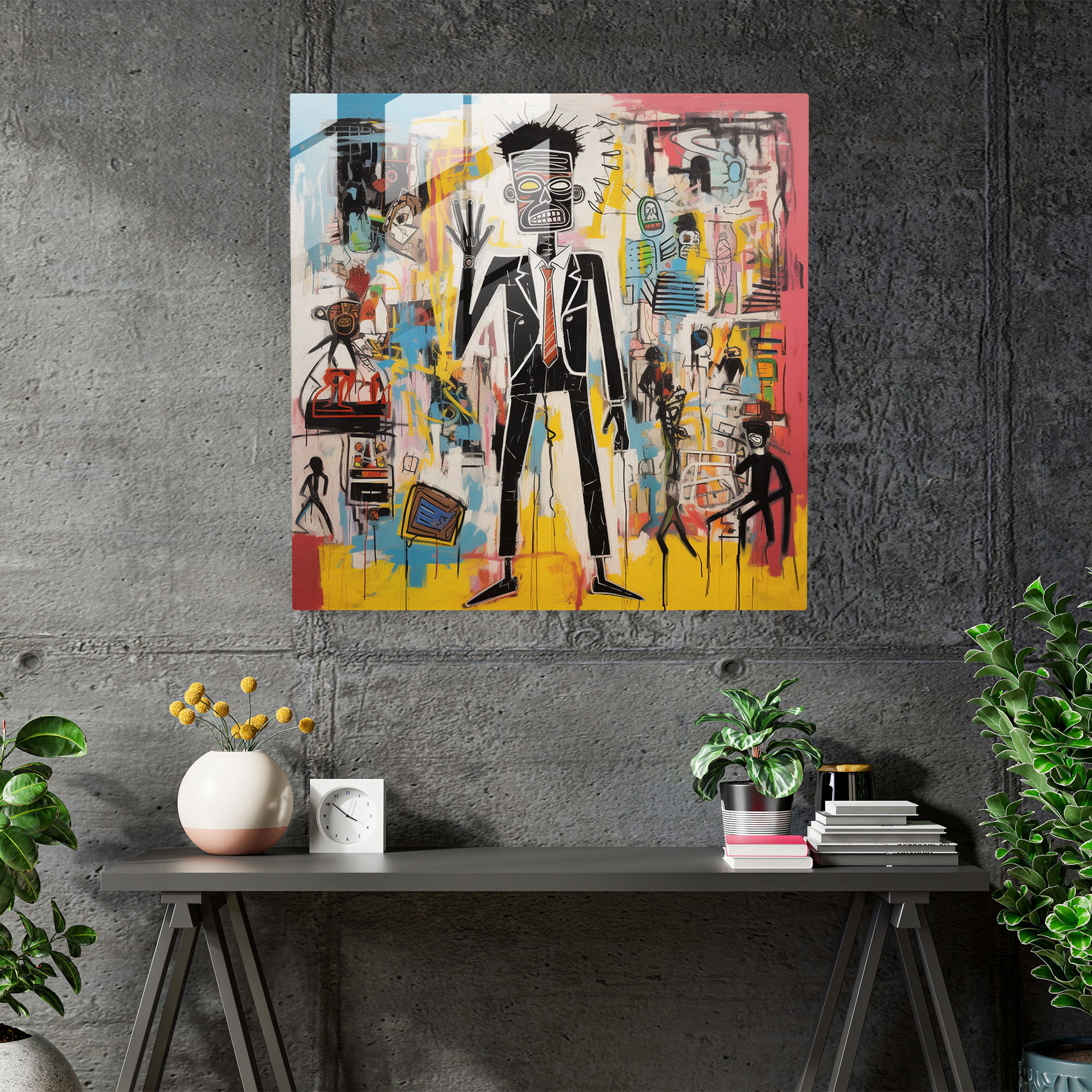 Gizemli Figürler Cam Tablo - Basquiat Ev Dekorasyonu