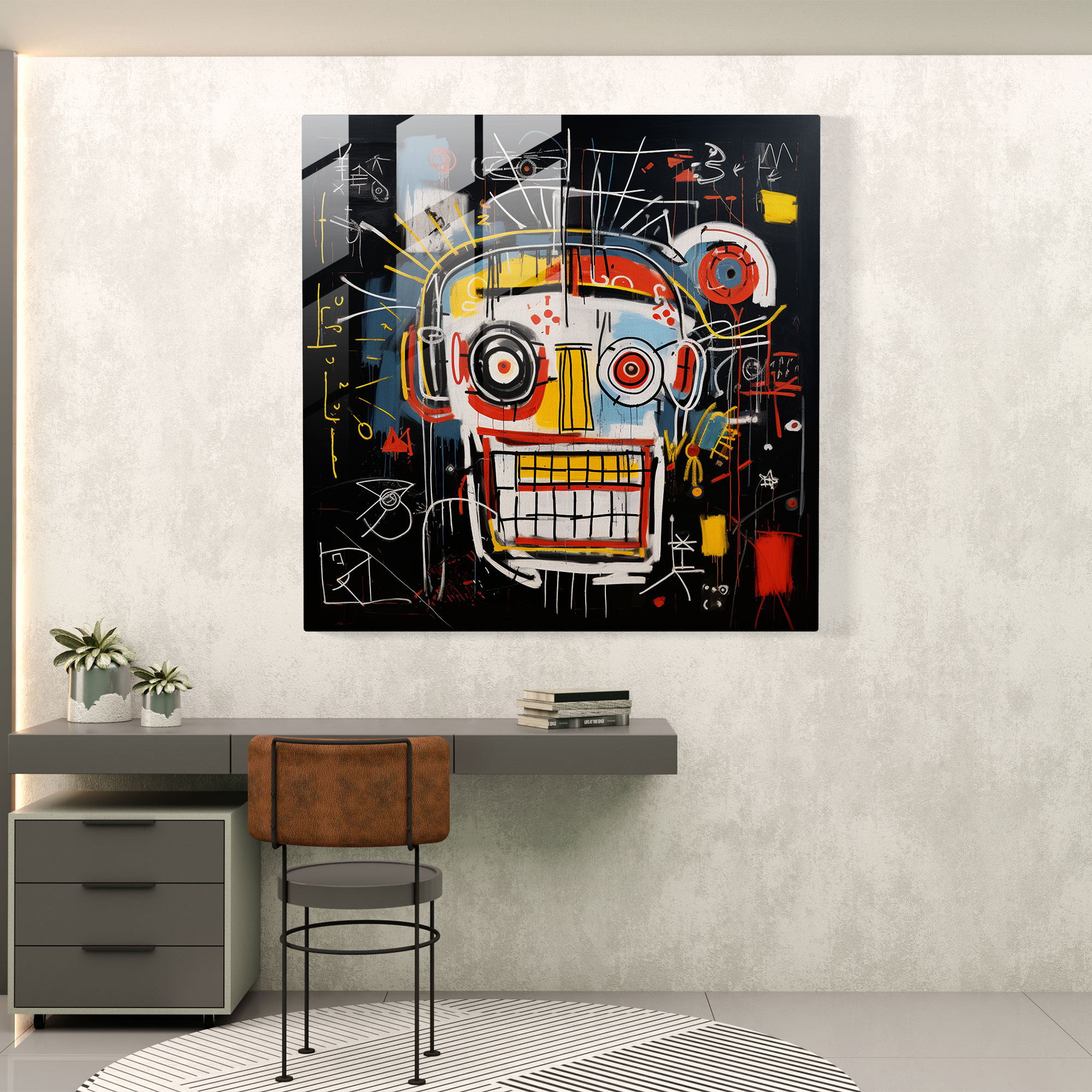 Symbolic Motifs Glass Wall Art - Basquiat, Glass Art, Home Decoration, Distinctive