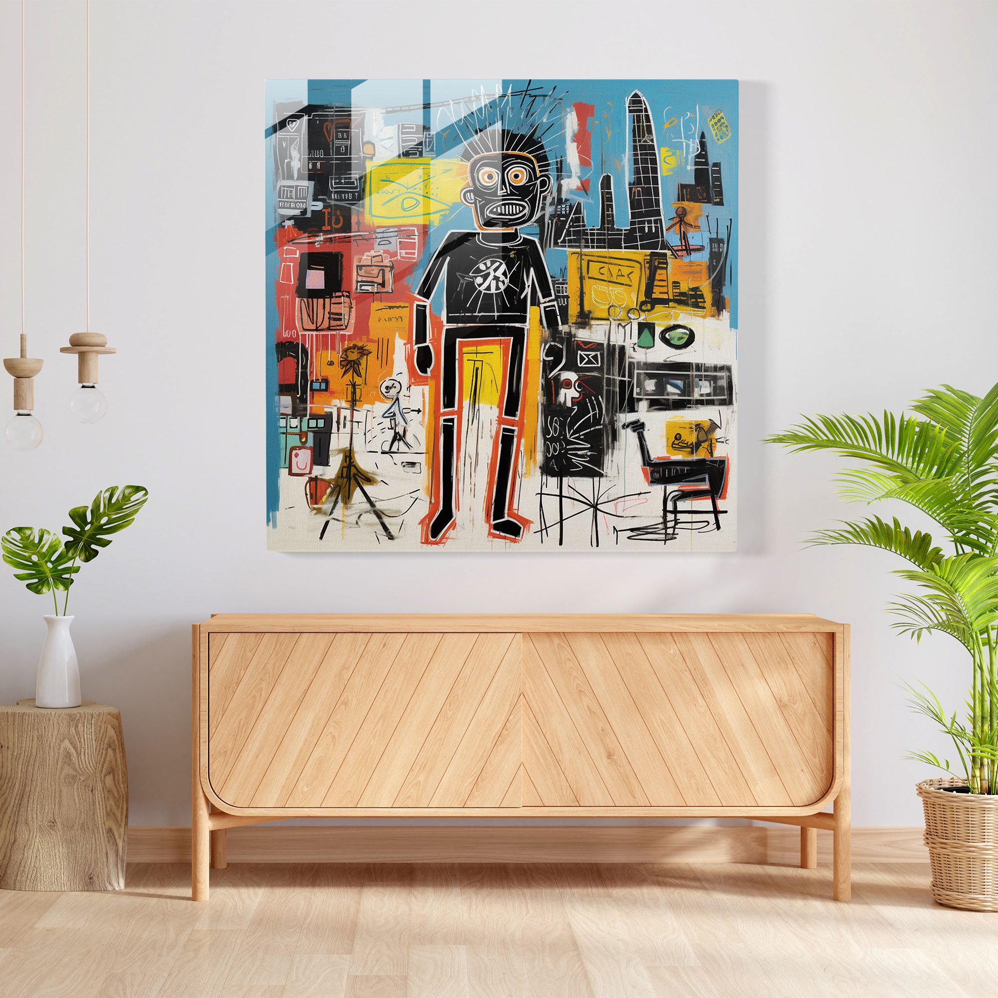 Şehir Manzaralı Cam Tablo - Basquiat Şehir Manzarası Canlı Enerji