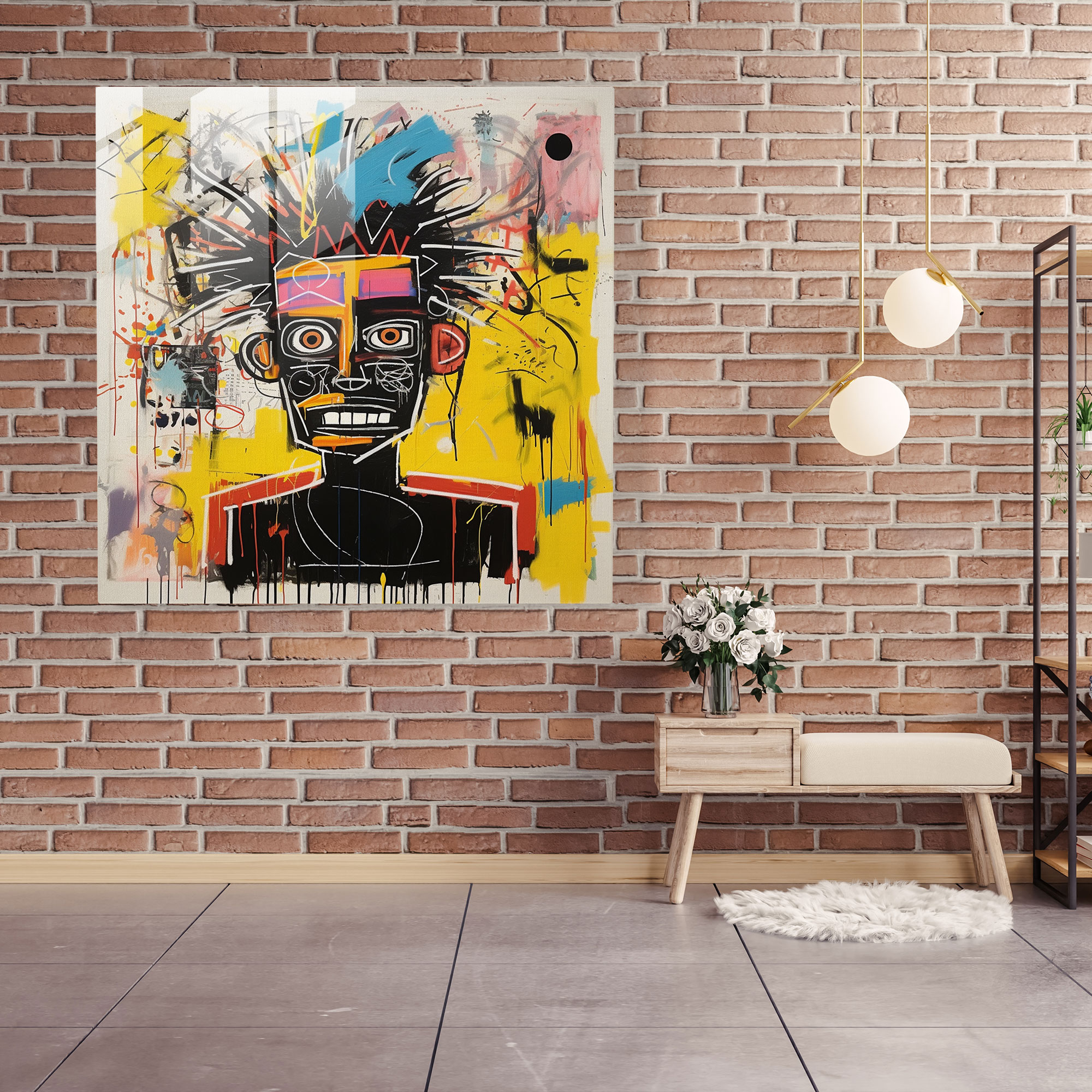 Patlayıcı Renkler Cam Tablo - Basquiat Göz Alıcı Patlayıcı Renkler Büyüleyici