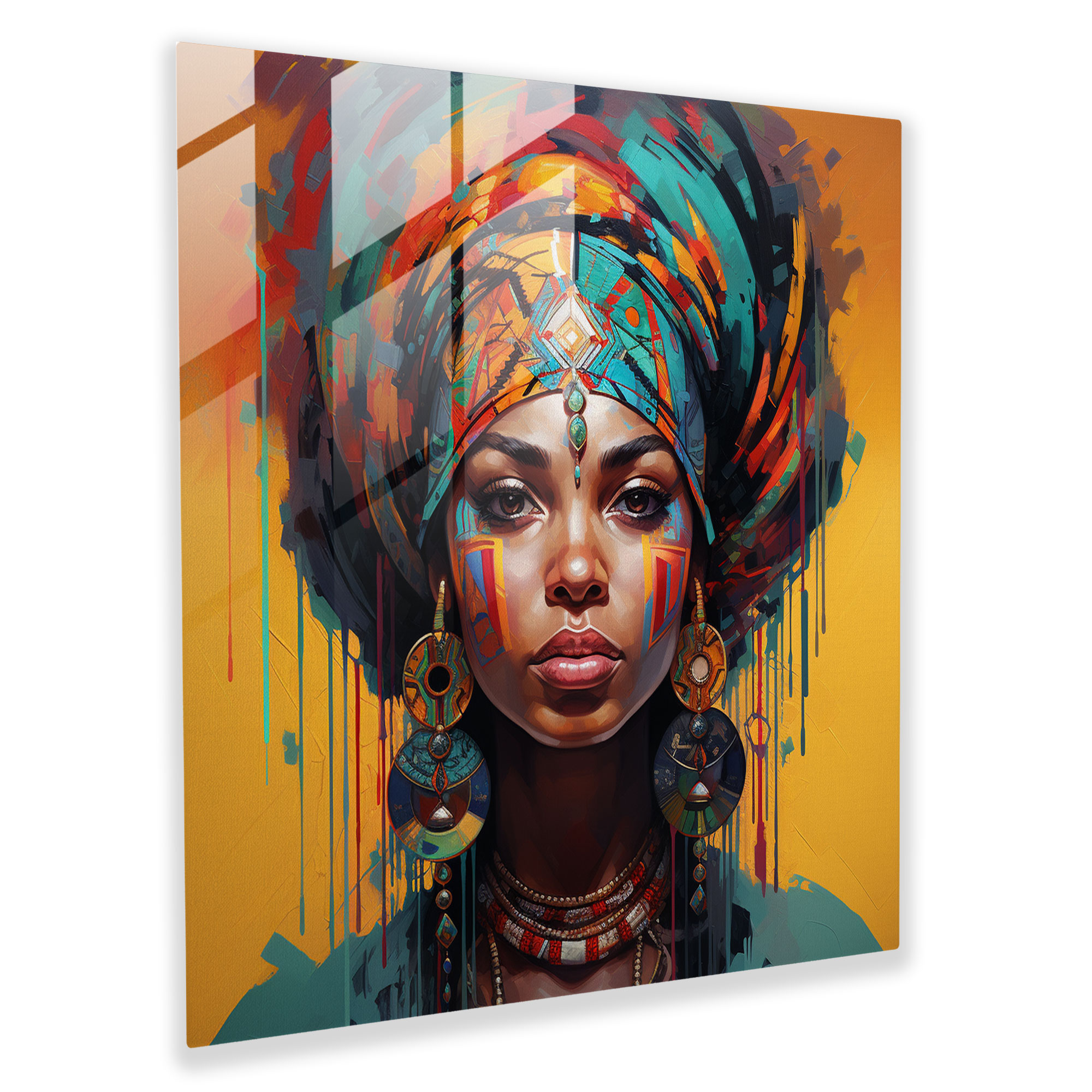 Basquiat Inspired Glass Print - Urban Portrait - Basquiat, Vibrant Colors, Home Decoration, Glass Wall Art