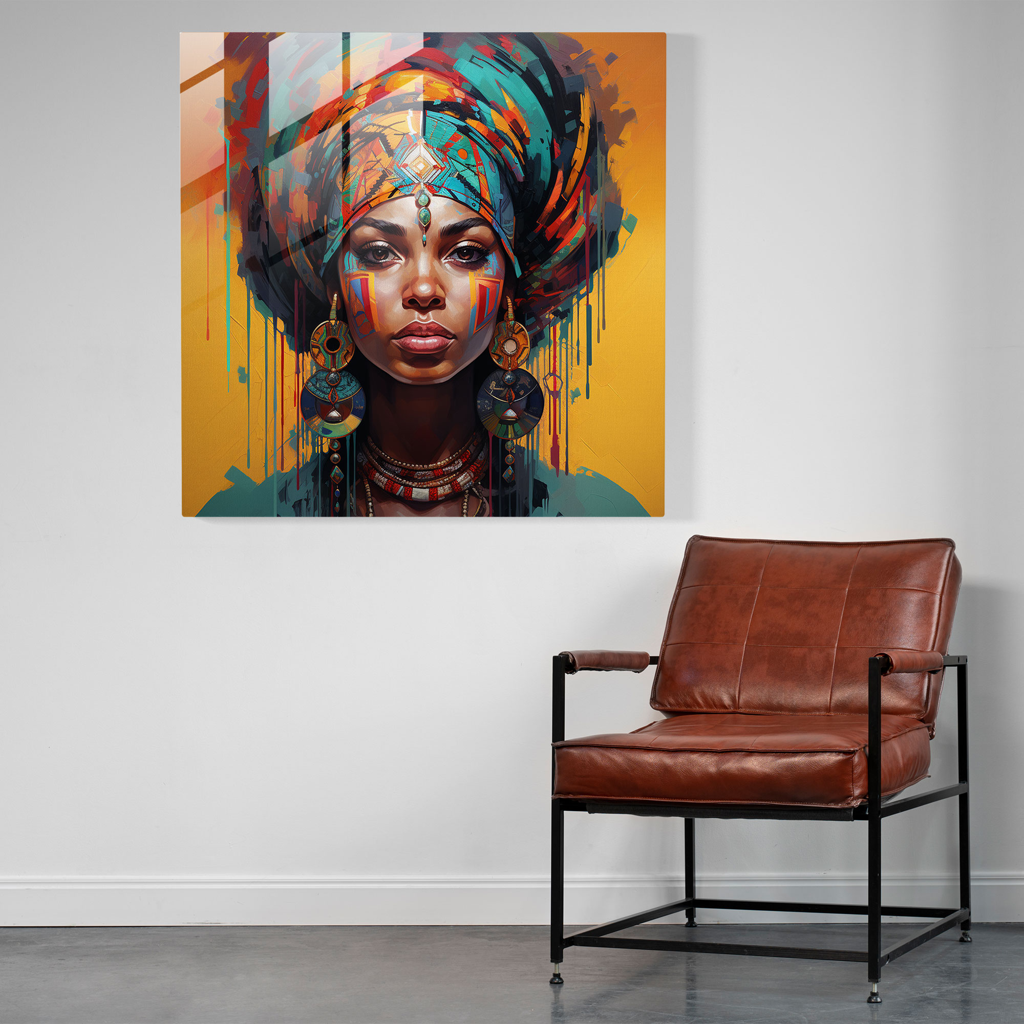 Basquiat Inspired Glass Print - Urban Portrait - Basquiat, Vibrant Colors, Home Decoration, Glass Wall Art