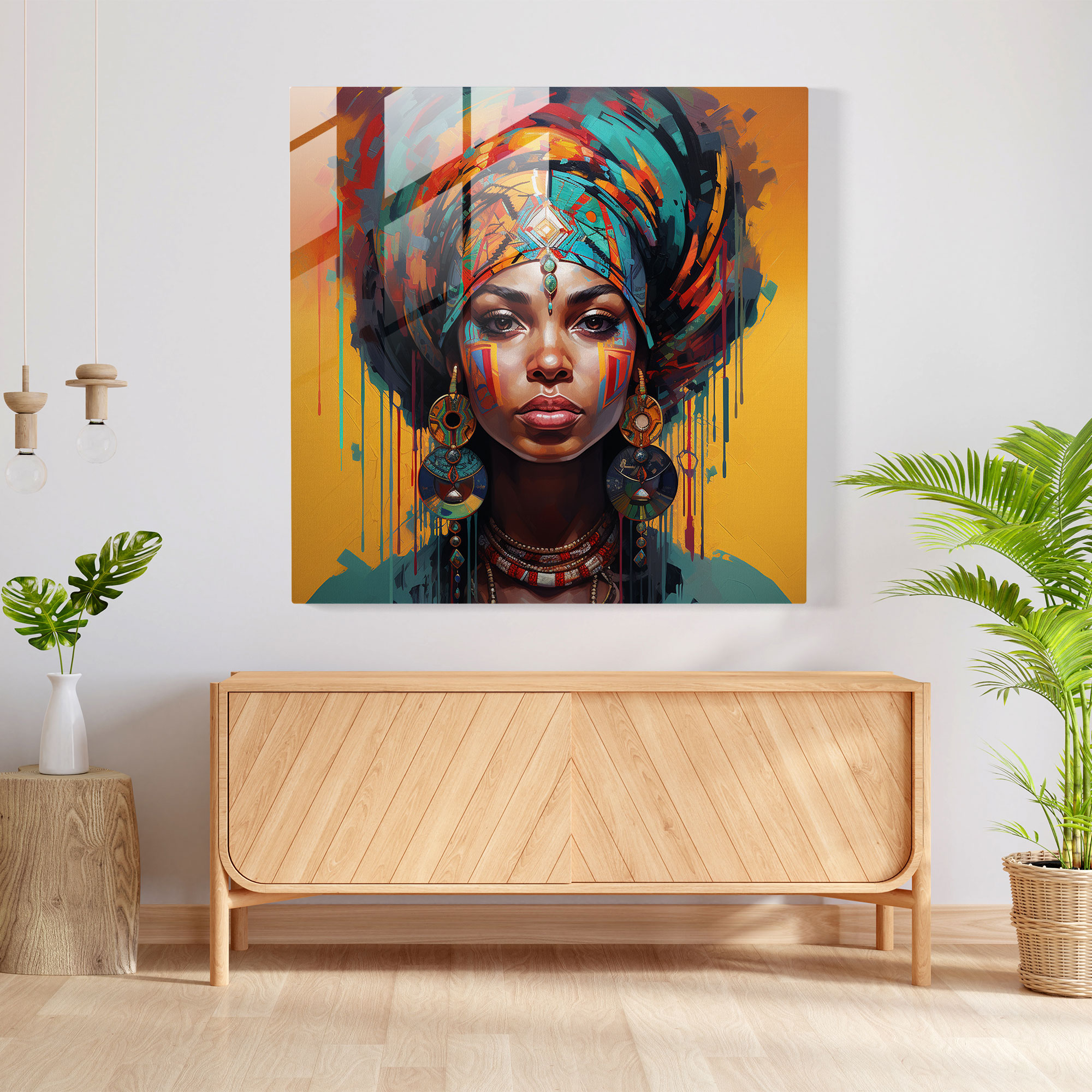 Basquiat Inspired Glass Print - Urban Portrait - Basquiat, Vibrant Colors, Home Decoration, Glass Wall Art