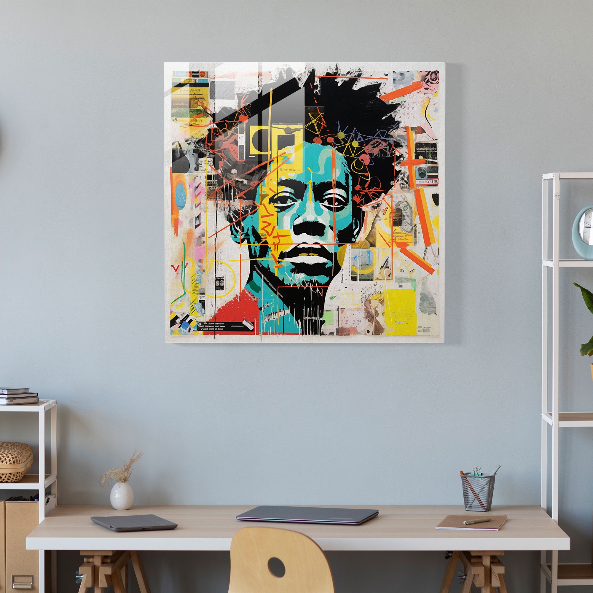 Basquiat Inspired Glass Collage - Basquiat, Symbols, Collage Artwork, Home Decoration