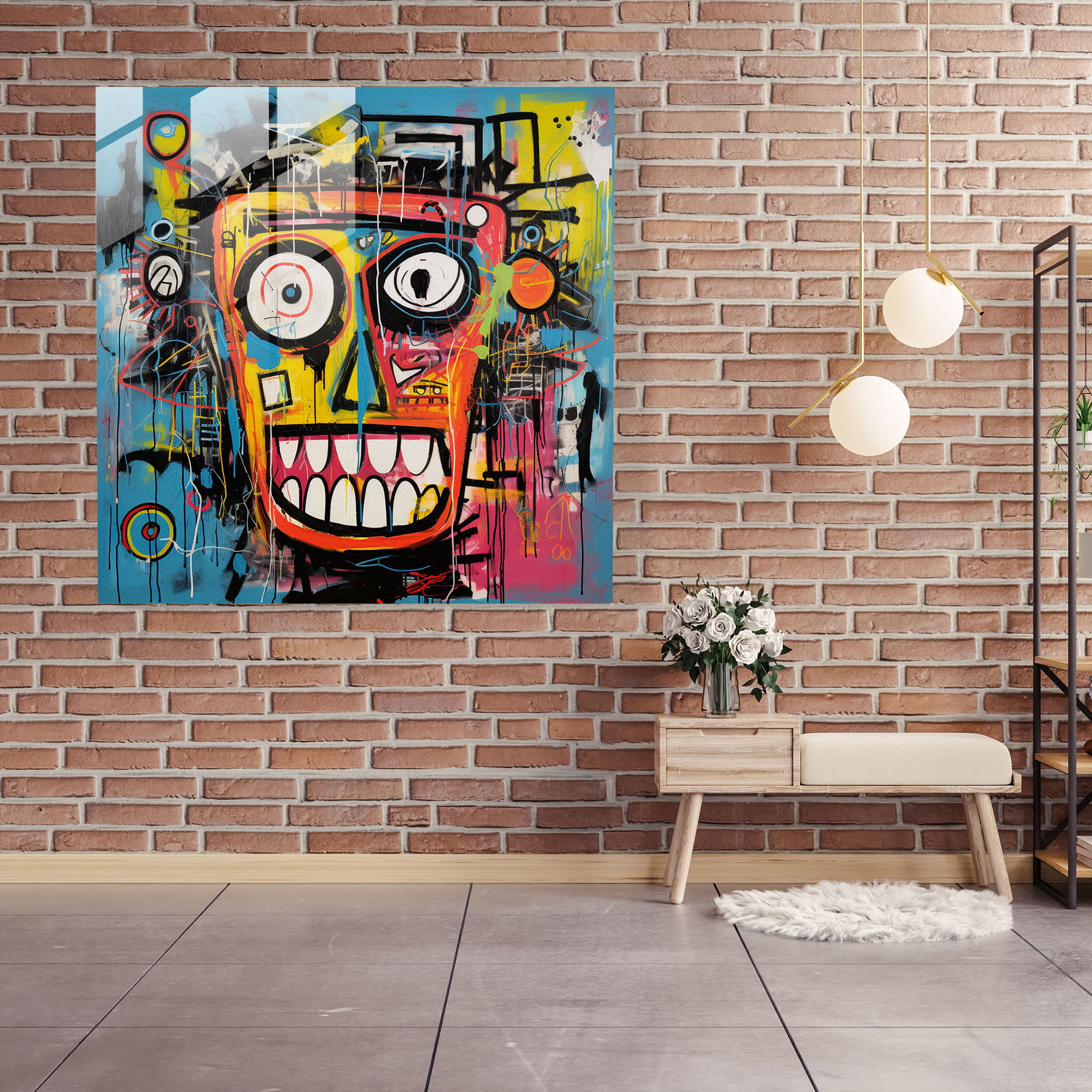 Basquiat-Inspired Glass Print - Basquiat, Glass Print, Glass Art, Glass Wall Art