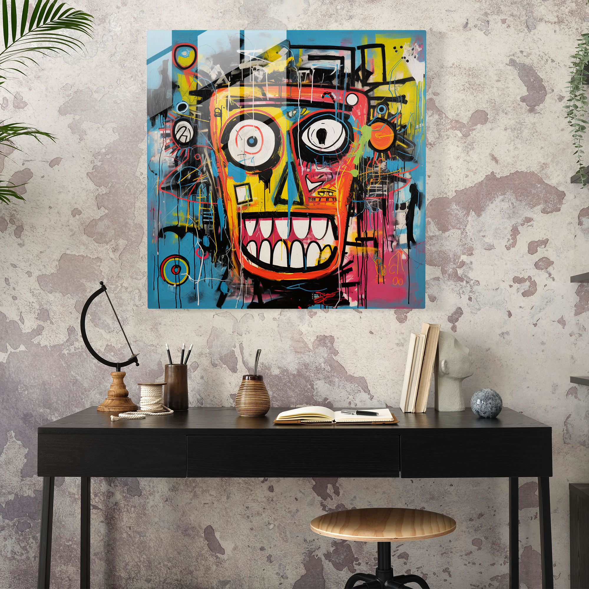 Basquiat-Inspired Glass Print - Basquiat, Glass Print, Glass Art, Glass Wall Art