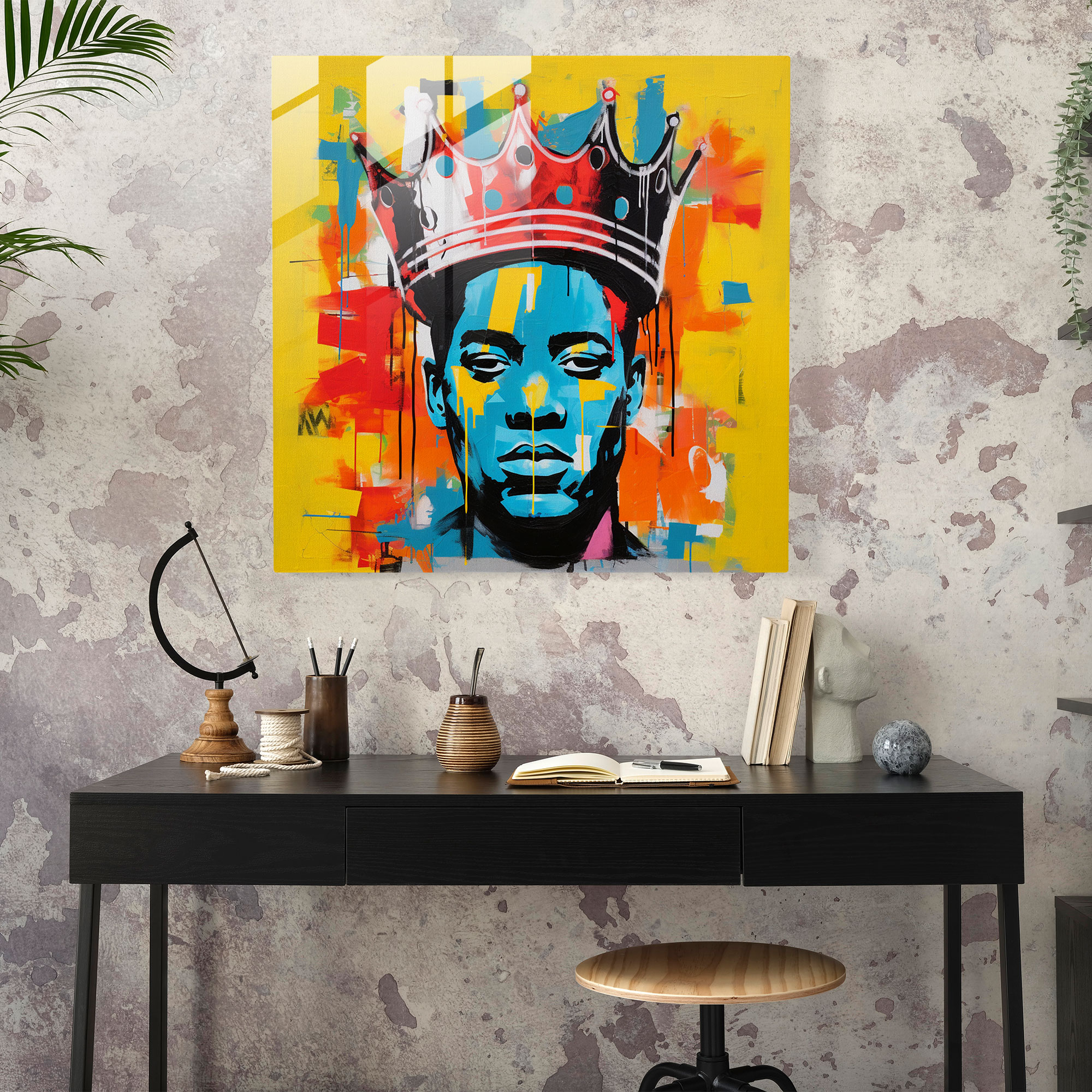 Basquiat Crown Glass Print - Basquiat, Bold Colors, Glass Art, Basquiat