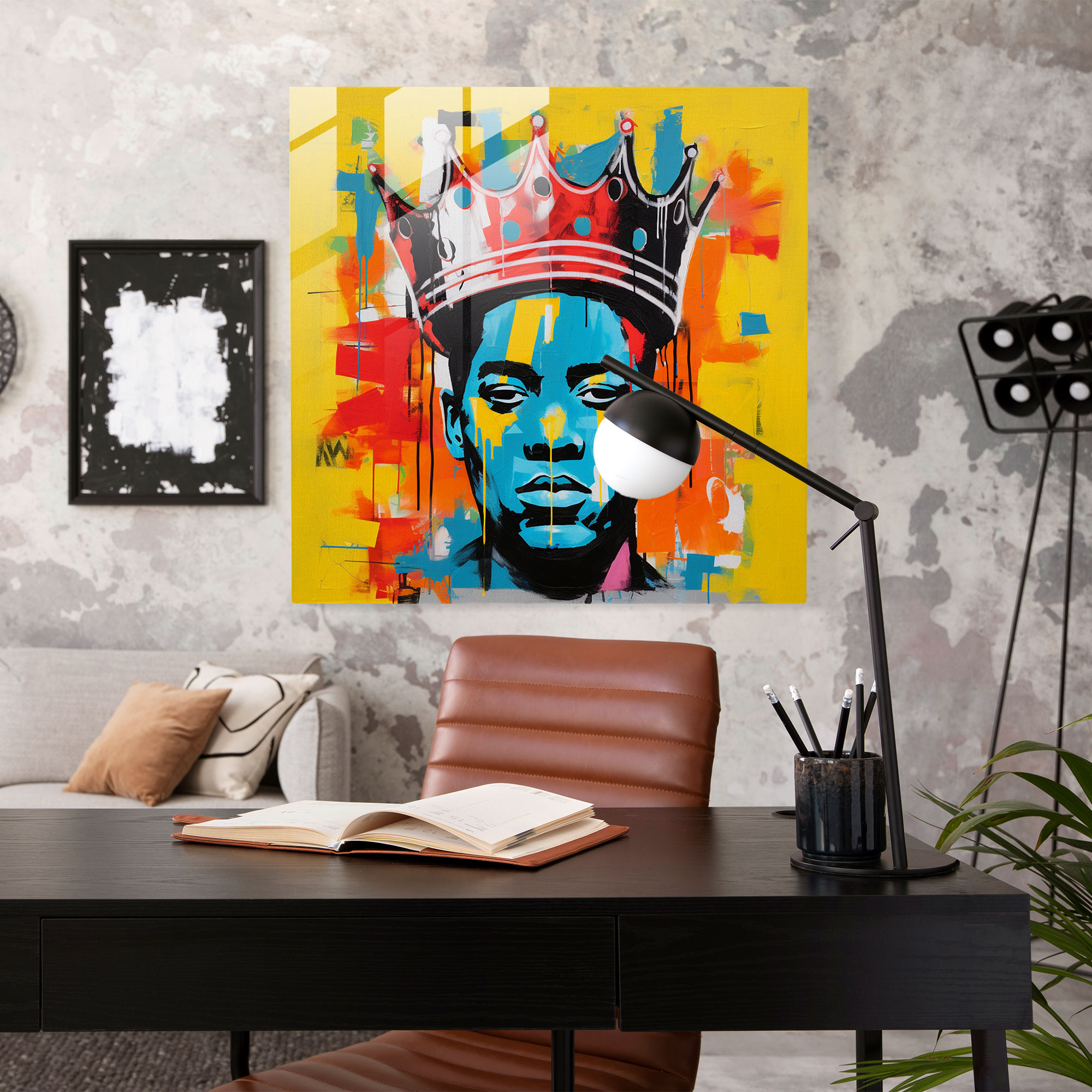 Basquiat Crown Glass Print - Basquiat, Bold Colors, Glass Art, Basquiat