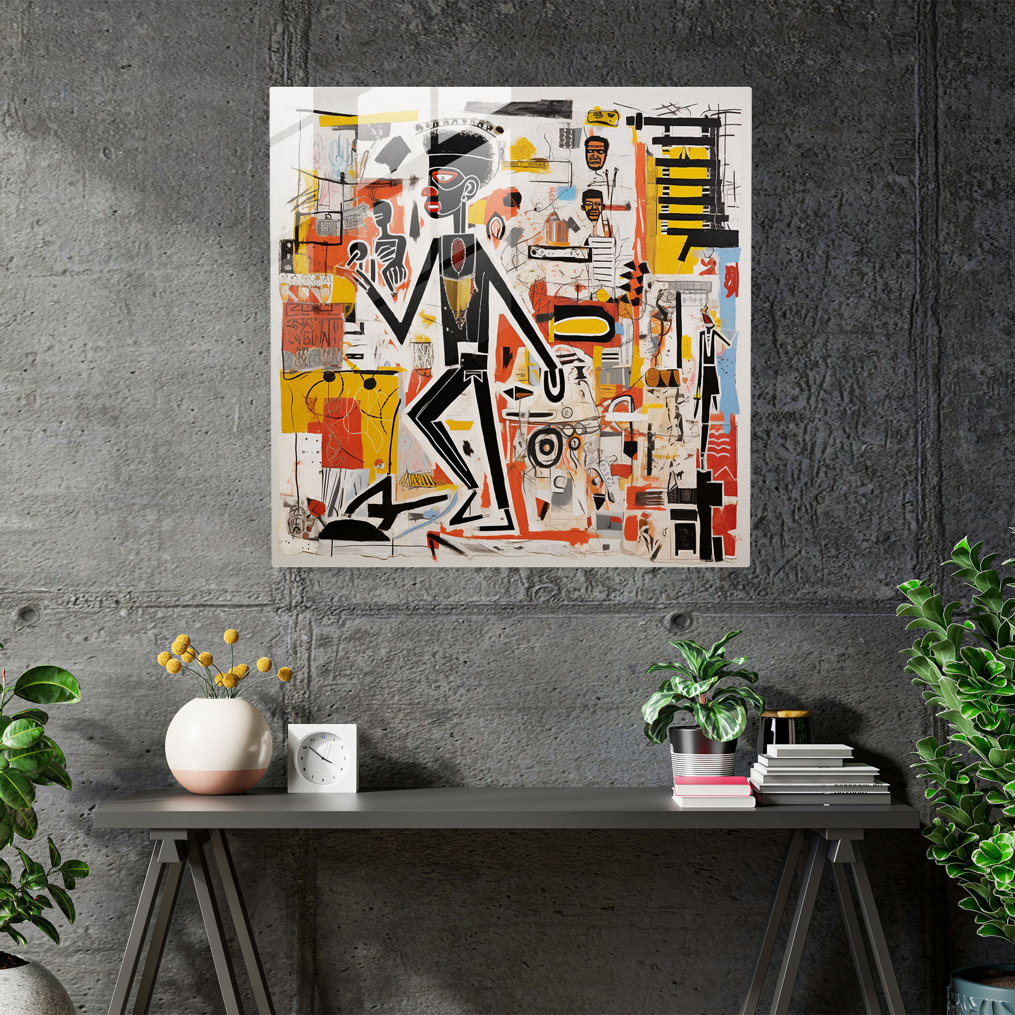 Basquiat Motifs Glass Print - Basquiat, Wall Decoration, Modern Art, Symbols