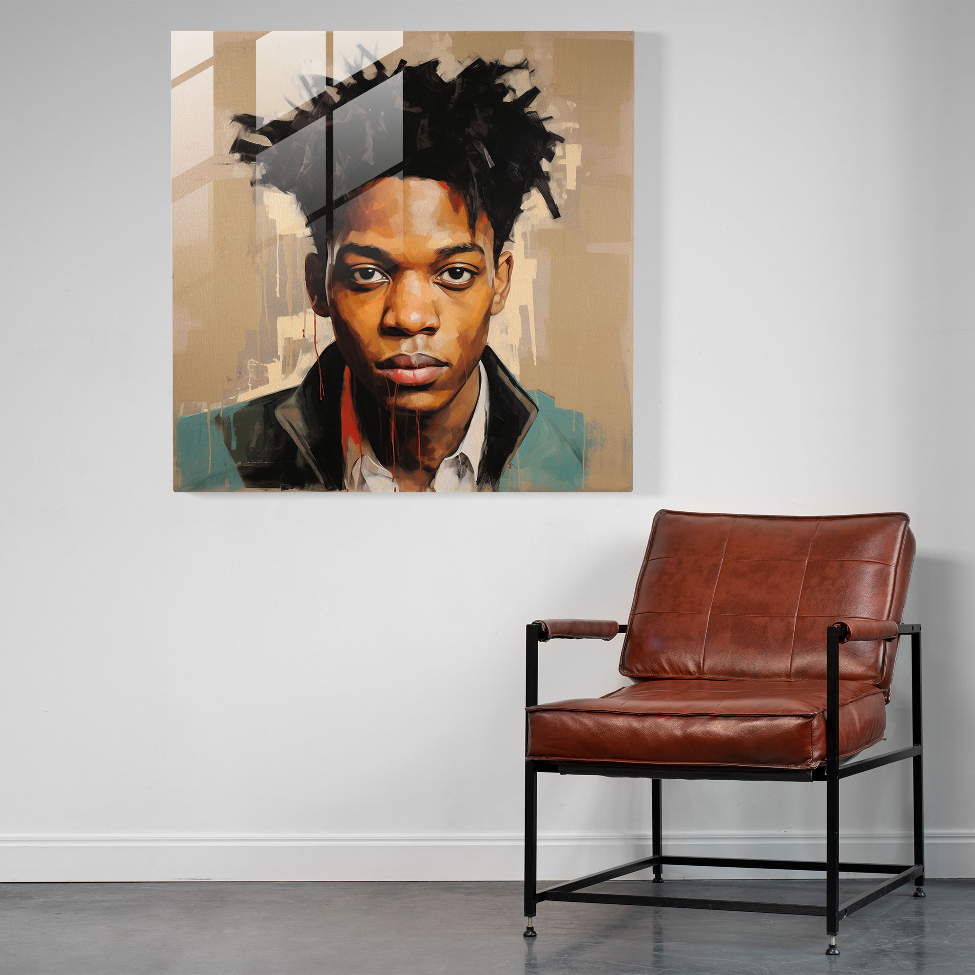 Basquiat Portre Cam Tablo - Duvar Dekorasyonu Portre Sanatı