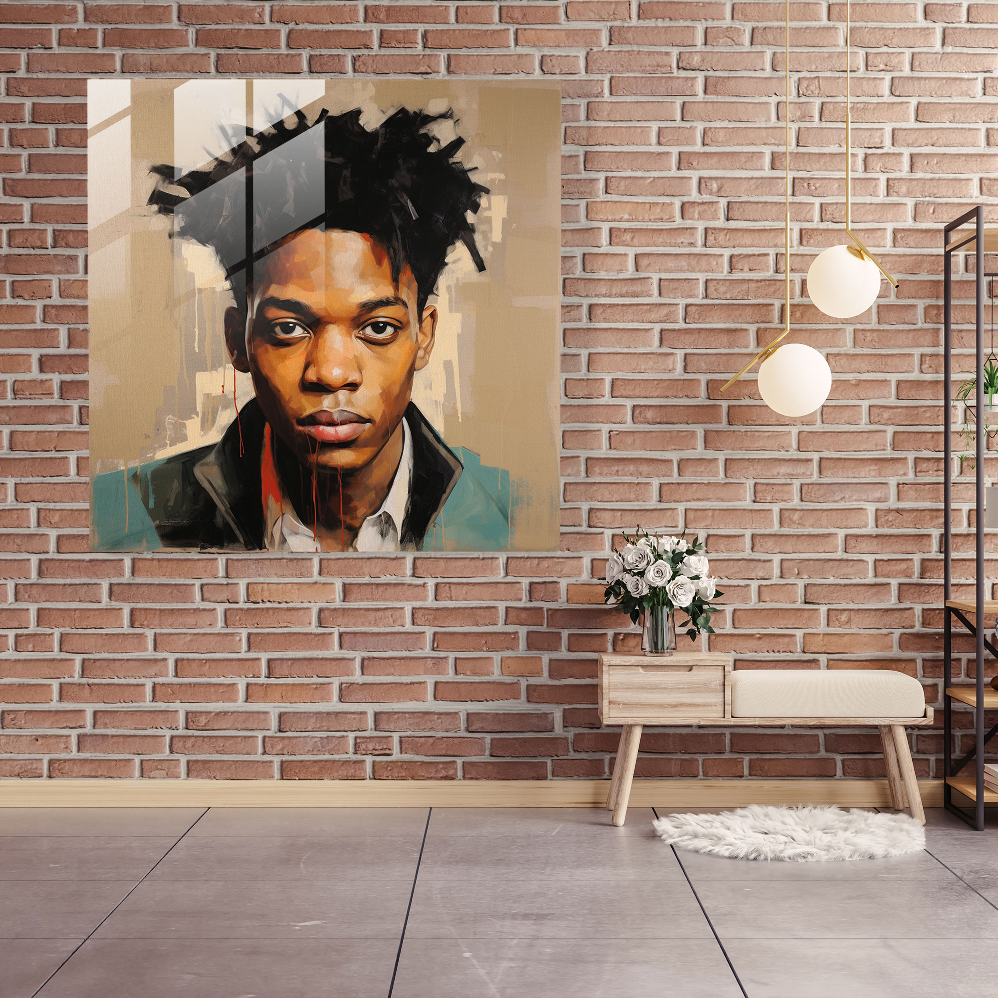 Basquiat Portre Cam Tablo - Duvar Dekorasyonu Portre Sanatı