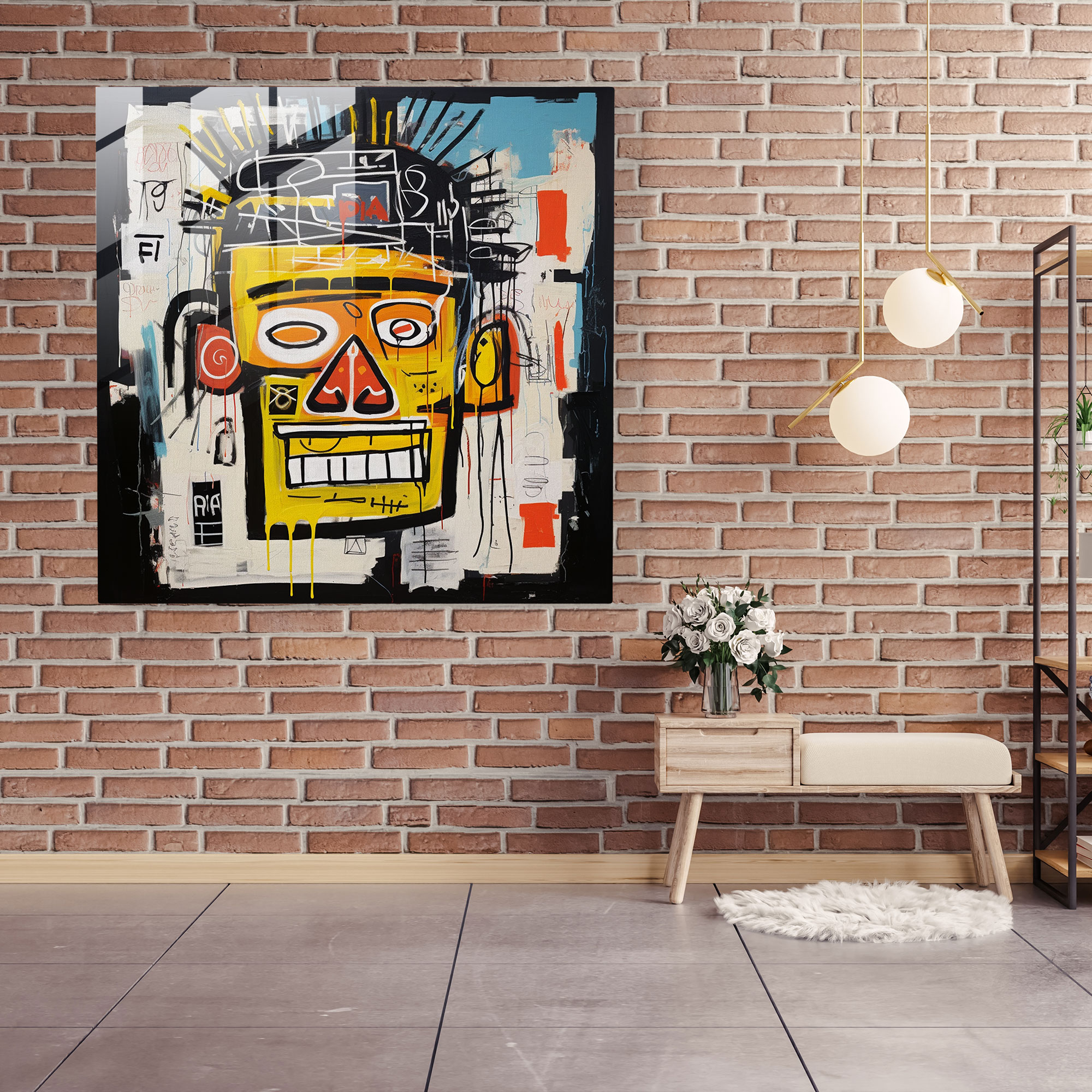 Basquiat Symbolism Glass Print - Basquiat, Abstract Forms, Basquiat, Glass Art