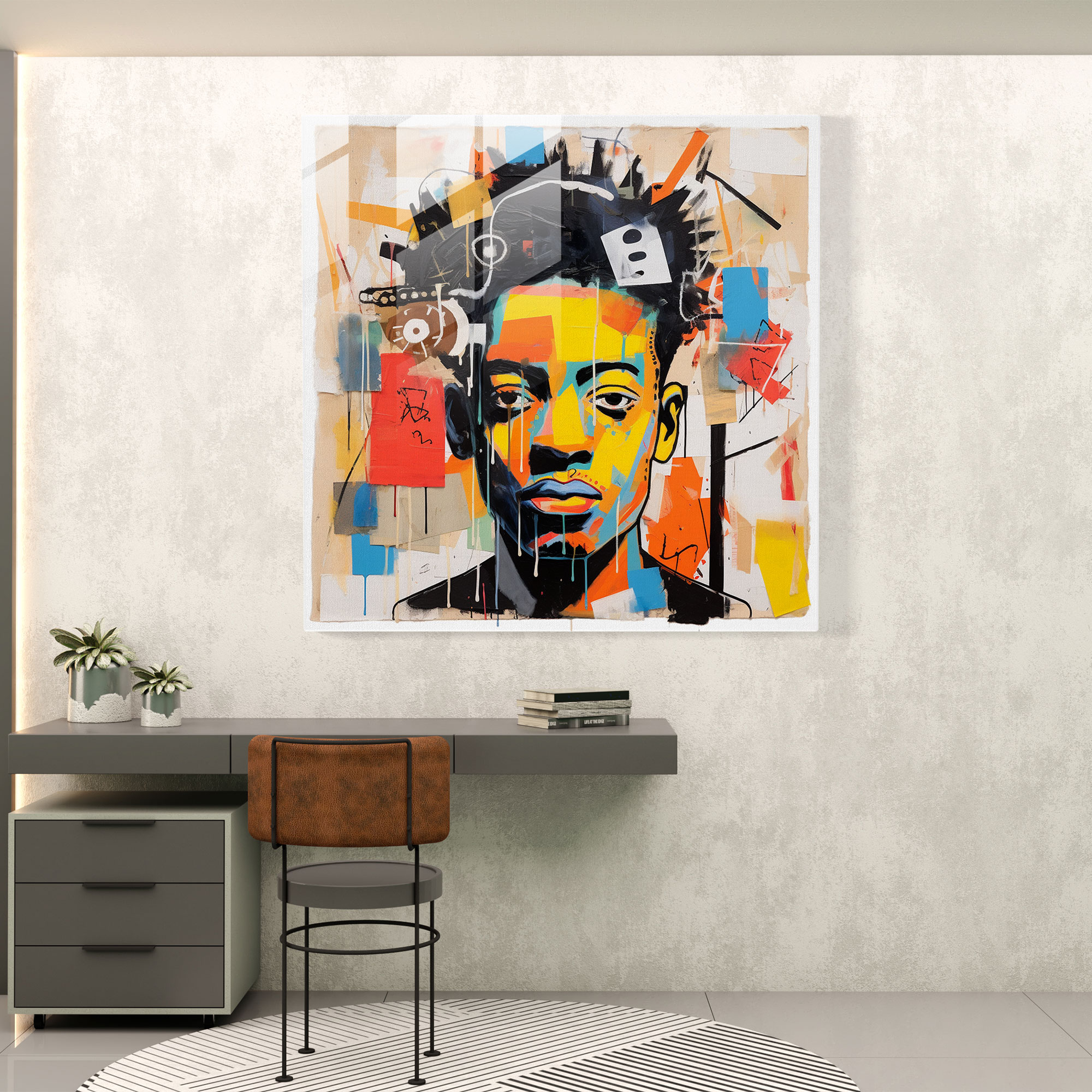 Basquiat-Inspired Glass Print - Basquiat, Mixed Media, Glass Print, Home Decoration
