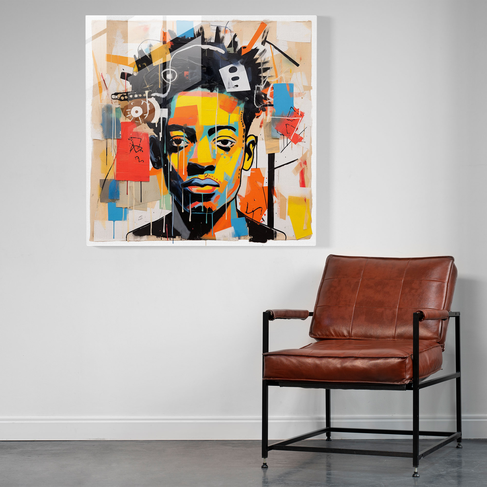 Basquiat-Inspired Glass Print - Basquiat, Mixed Media, Glass Print, Home Decoration