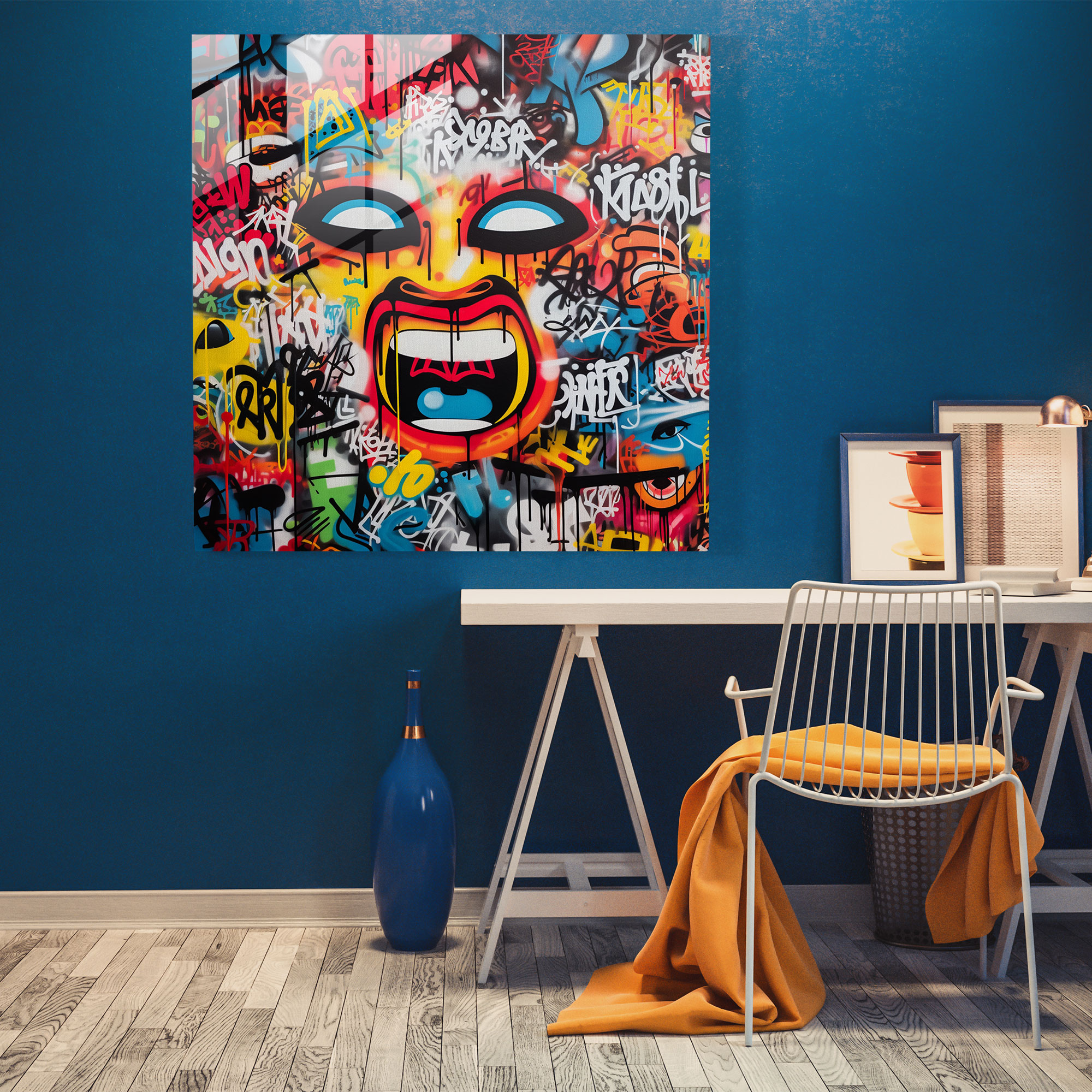 Basquiat-Inspired Glass Print - Basquiat, Street Art, Glass Wall Art, Graffiti Typography