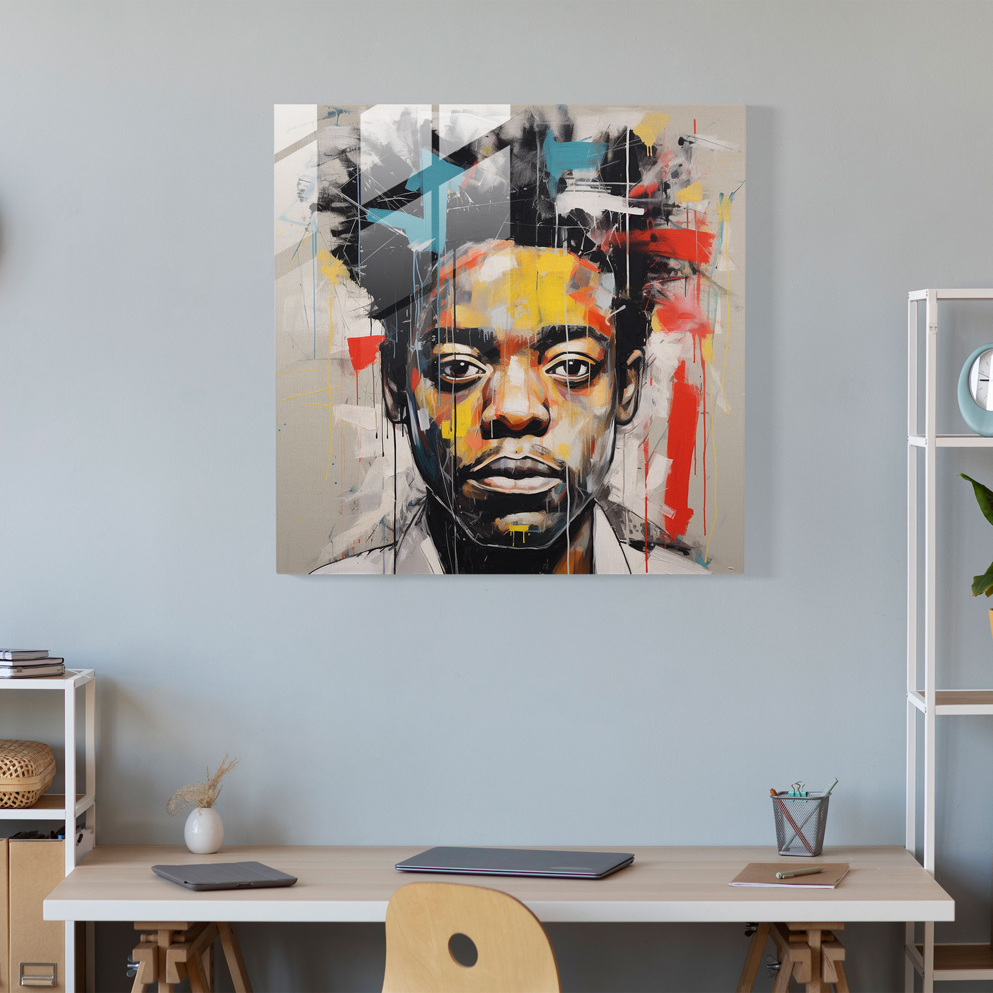 Basquiat Glass Print - Expressive Portraits - Basquiat, Raw Emotion, Home Decoration, Portraits