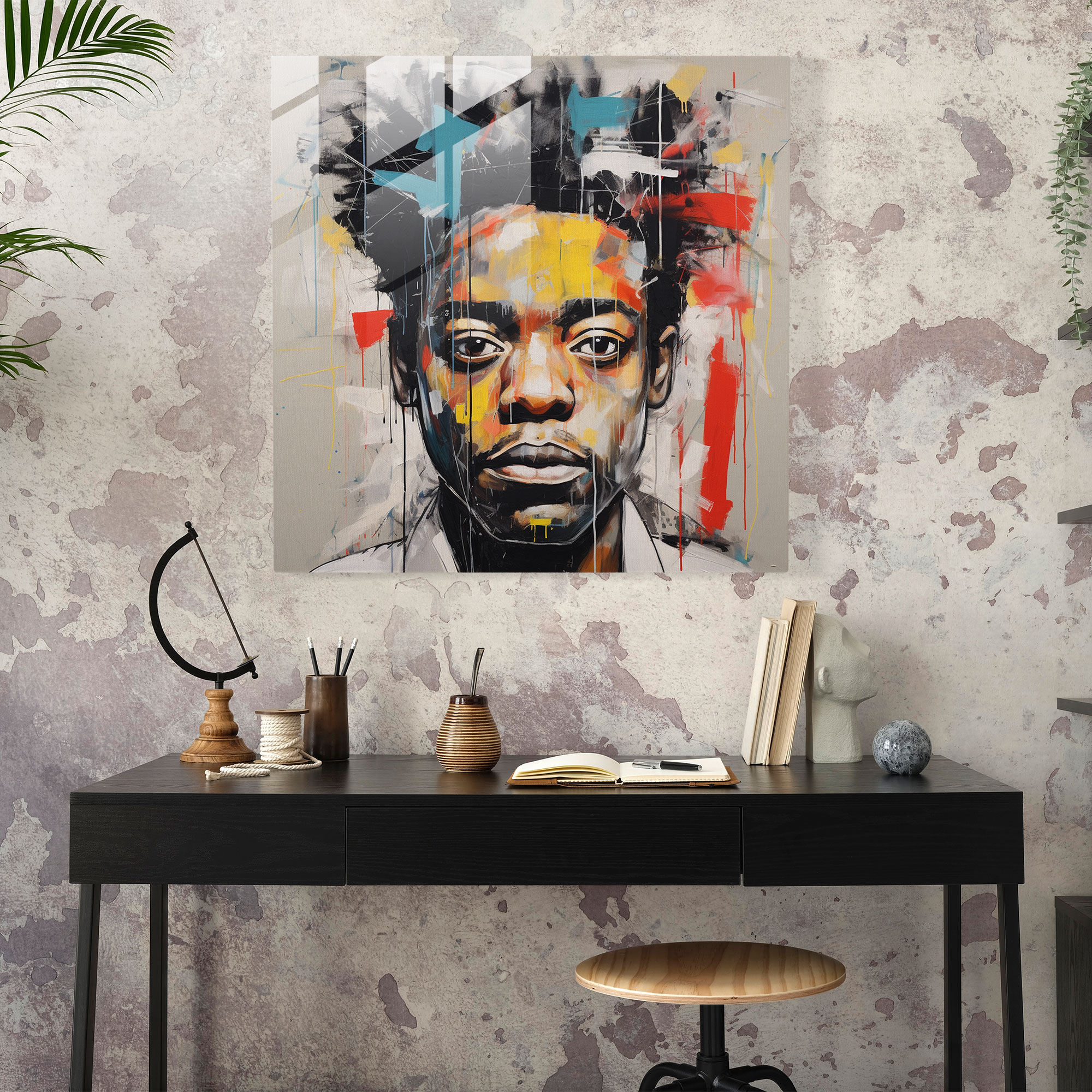 Basquiat Glass Print - Expressive Portraits - Basquiat, Raw Emotion, Home Decoration, Portraits