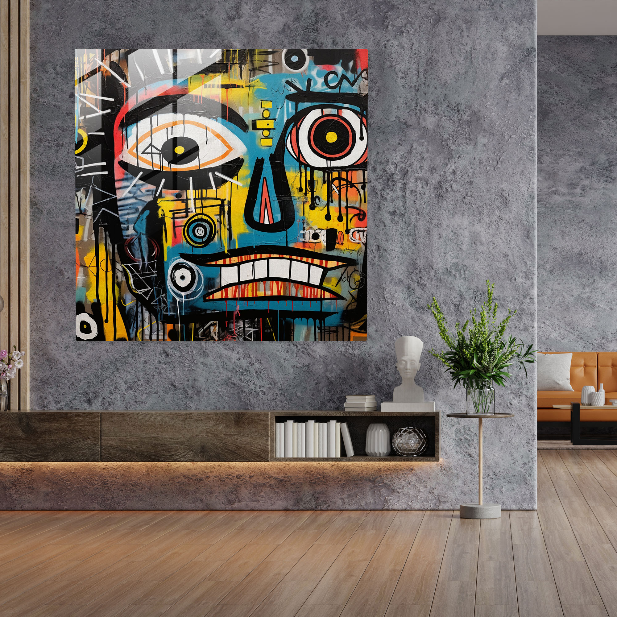 Basquiat Glass Print - Abstract Patterns - Basquiat, Modern Art, Wall Decoration, Abstract