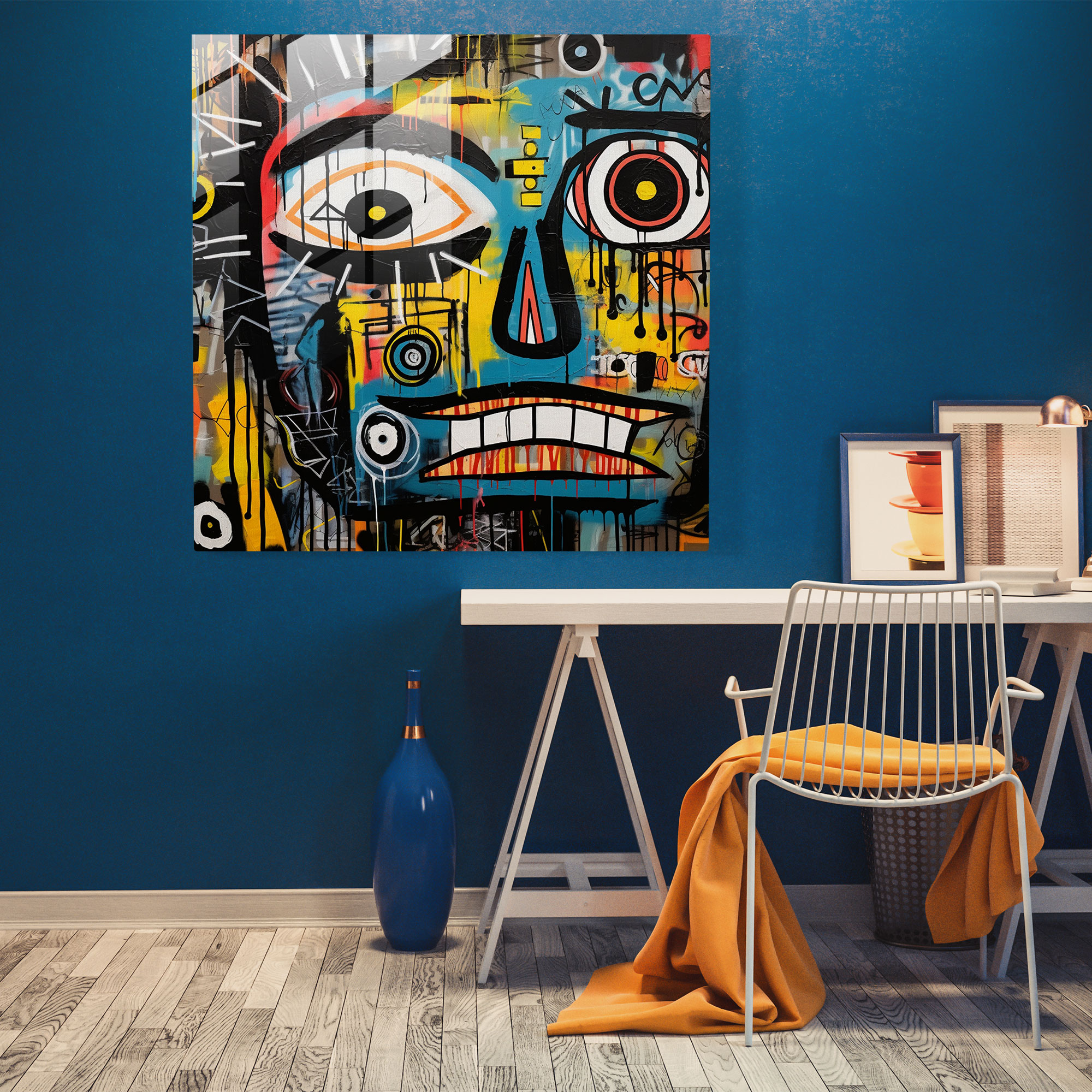 Basquiat Glass Print - Abstract Patterns - Basquiat, Modern Art, Wall Decoration, Abstract