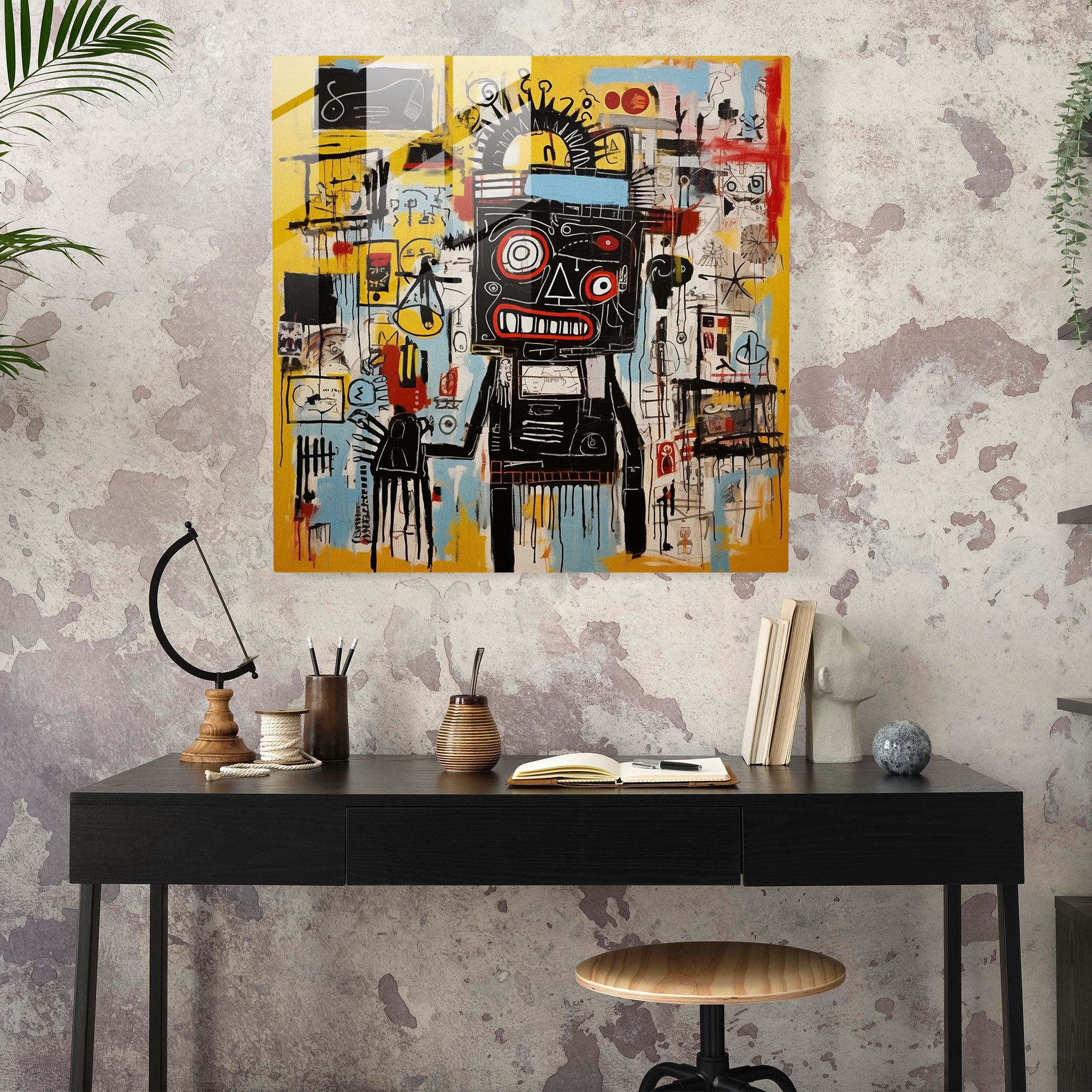 Basquiat Glass Print - Symbolic Icons - Basquiat, Glass Wall Art, Basquiat, Iconography